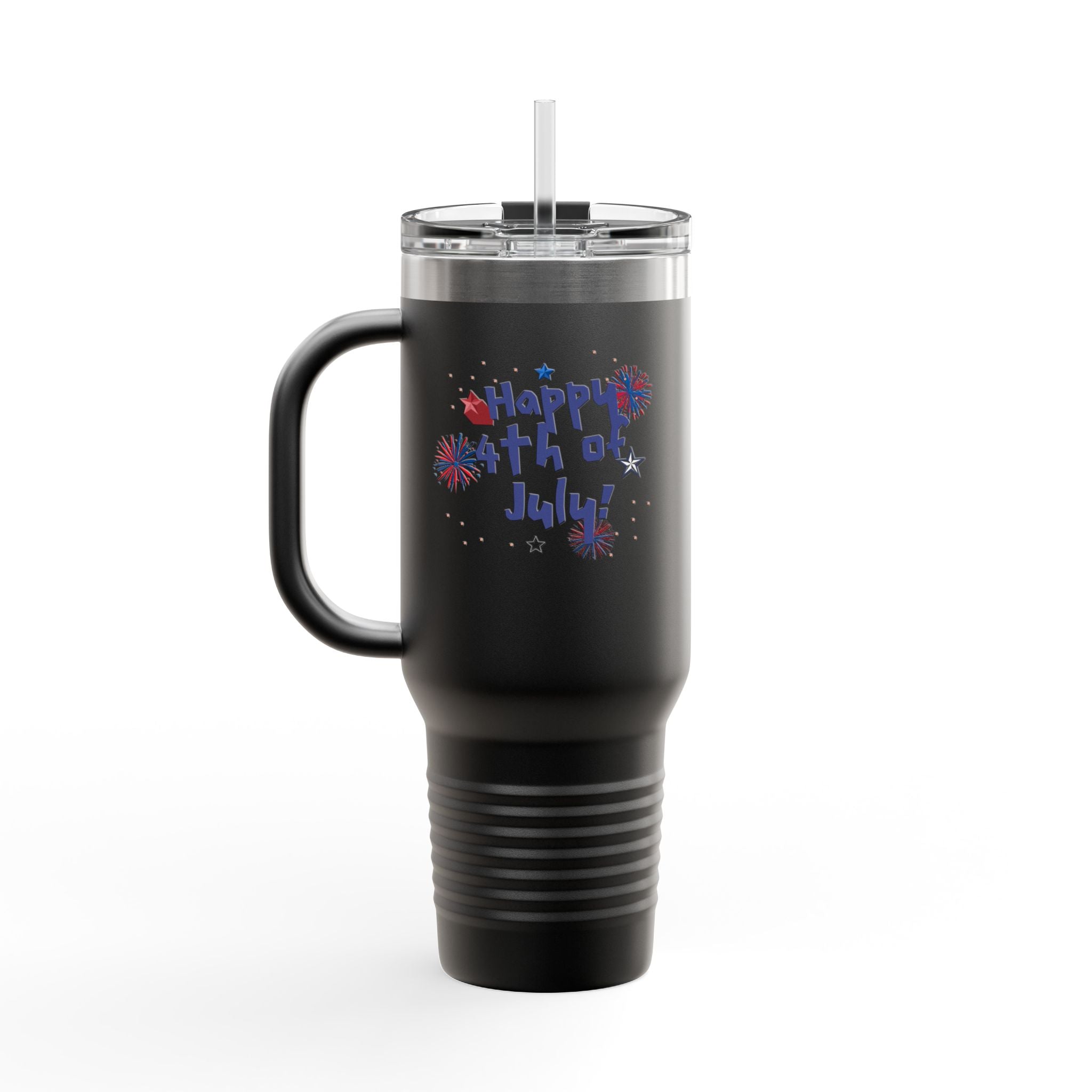 40oz Insulated Travel Mug — "Happy 4th of July" Patriotic Fireworks Design