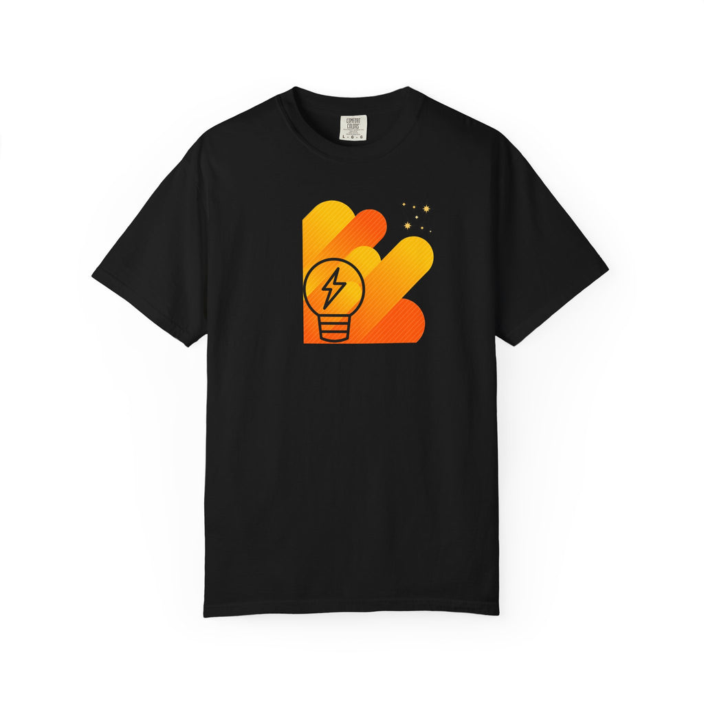 Idea Spark T-Shirt — Retro Orange Lightbulb Graphic Tee