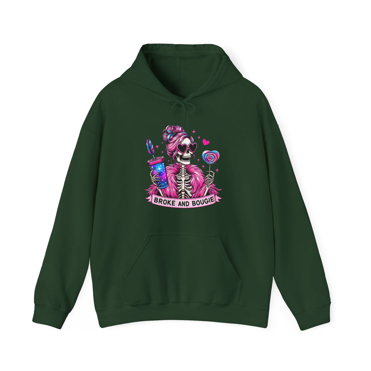 Sweat à capuche Broke and Bougie avec squelette - Sweat-shirt graphique mignon avec crâne rose