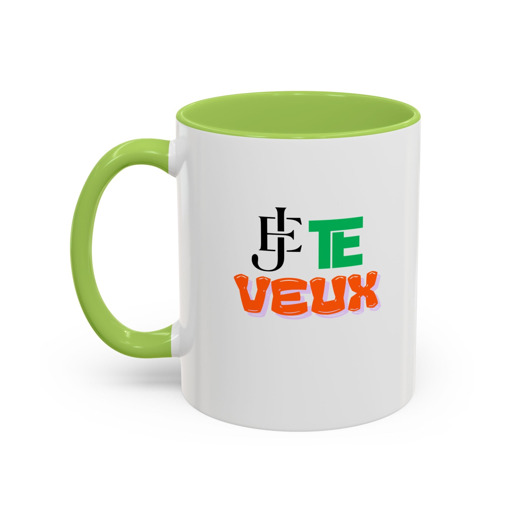 French Phrase Accent Mug — "Je Te Veux" Colorful Ceramic Coffee Mug (11/15oz)