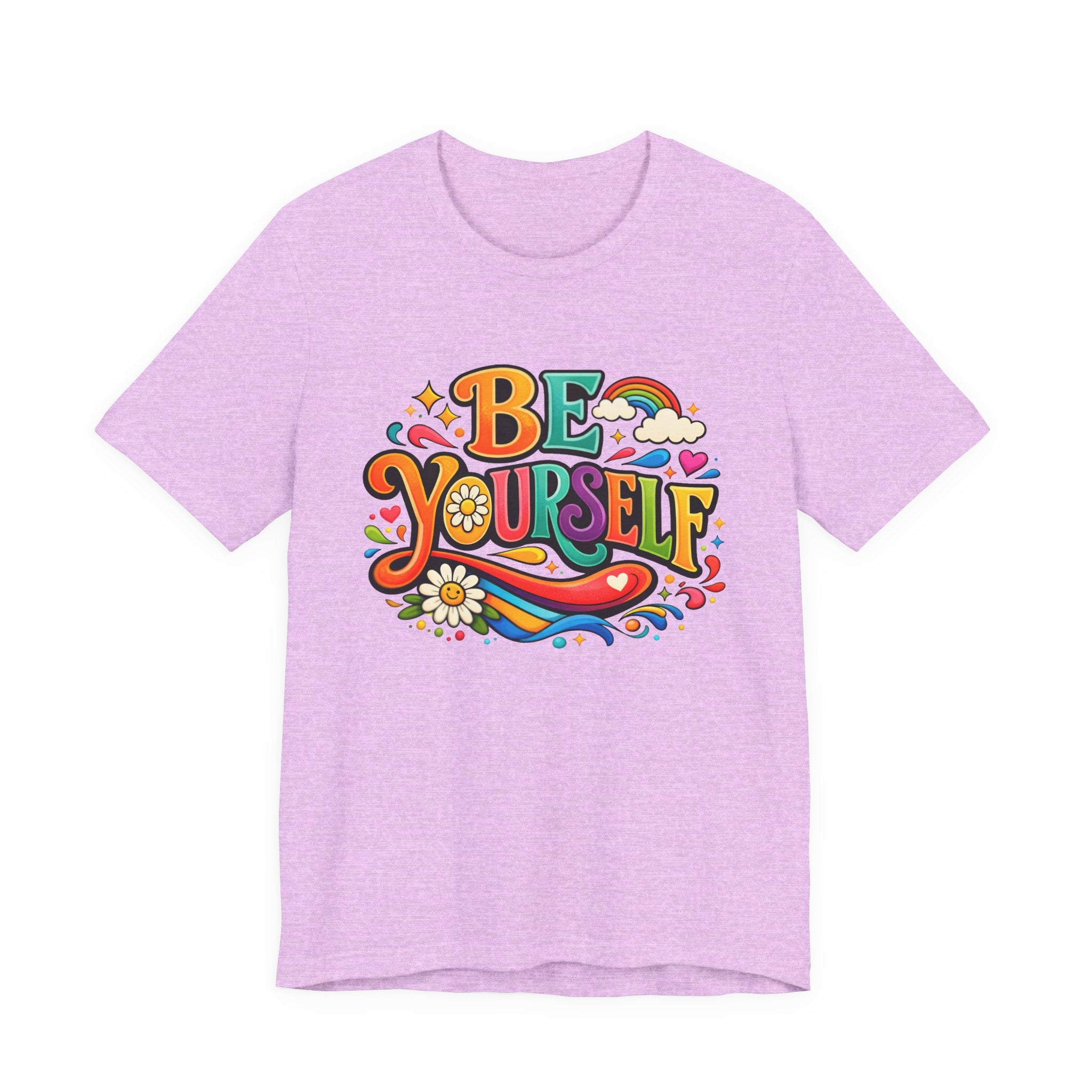 Be Yourself Retro Graphic Tee – Positive Rainbow Floral T‑Shirt