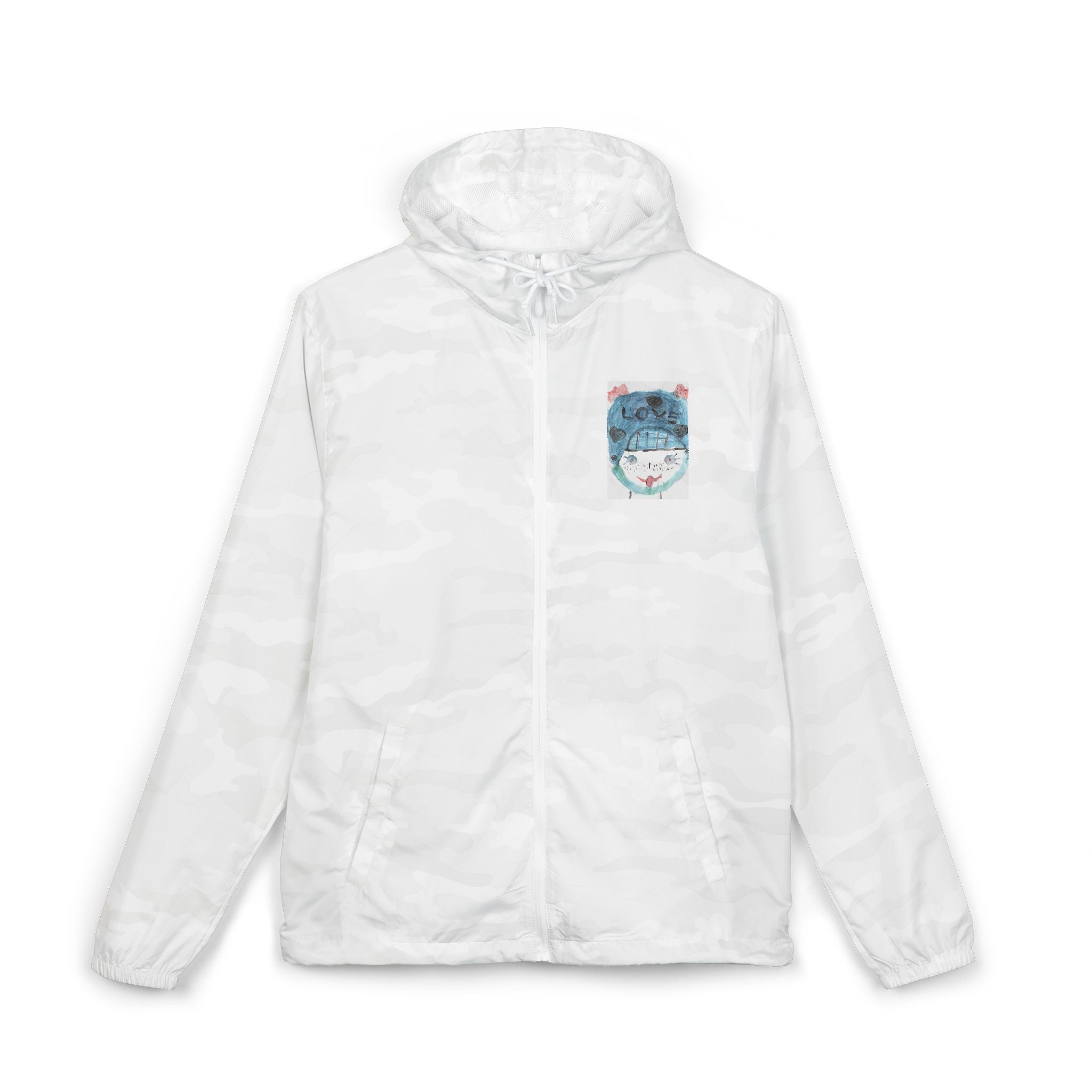 Windbreaker Jacket — Floral Blue Cat Pocket Patch