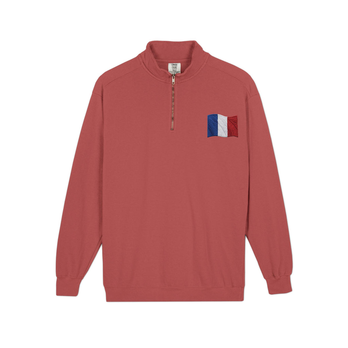 Sweat-shirt épais avec drapeau français et fermeture éclair quart de zip