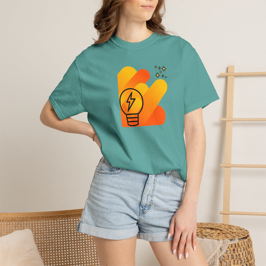 Idea Spark T-Shirt — Retro Orange Lightbulb Graphic Tee