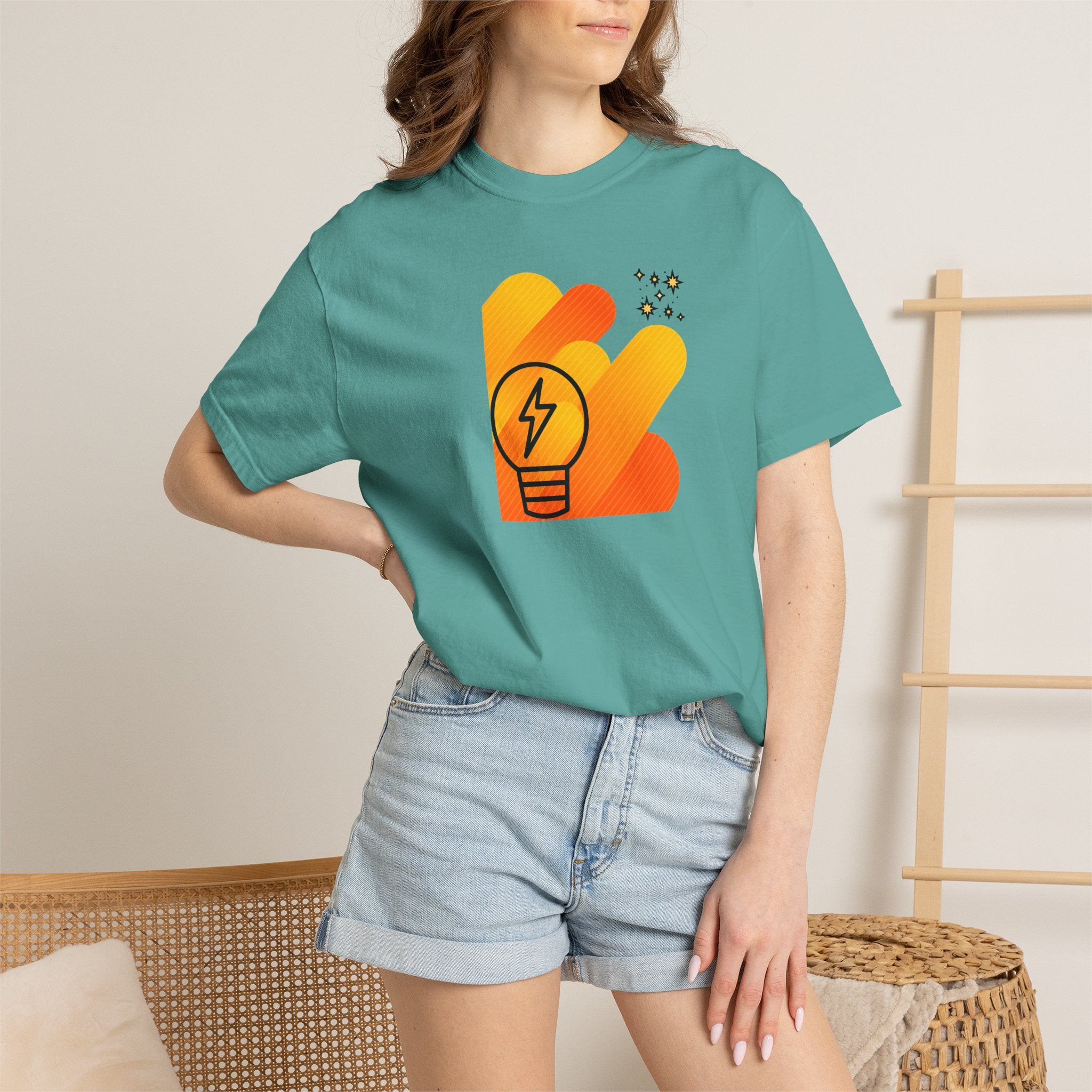 Idea Spark T-Shirt — Retro Orange Lightbulb Graphic Tee