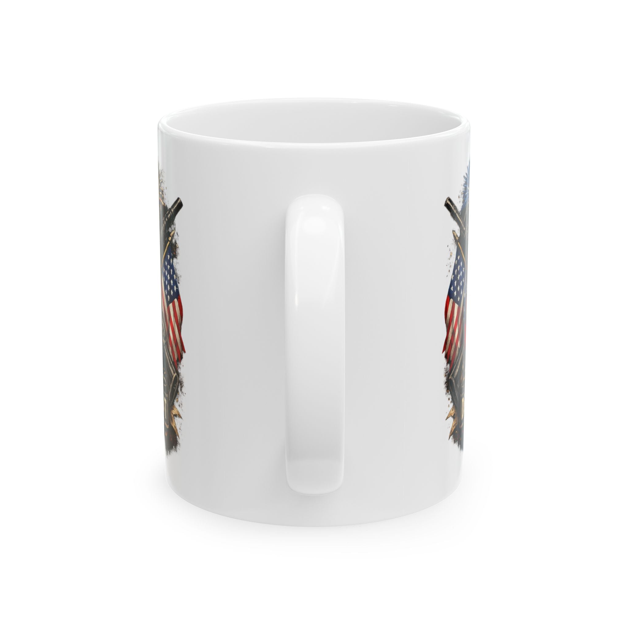 Patriotic Skull & Guns Ceramic Mug — "Death Before Defeat" 11oz/15oz