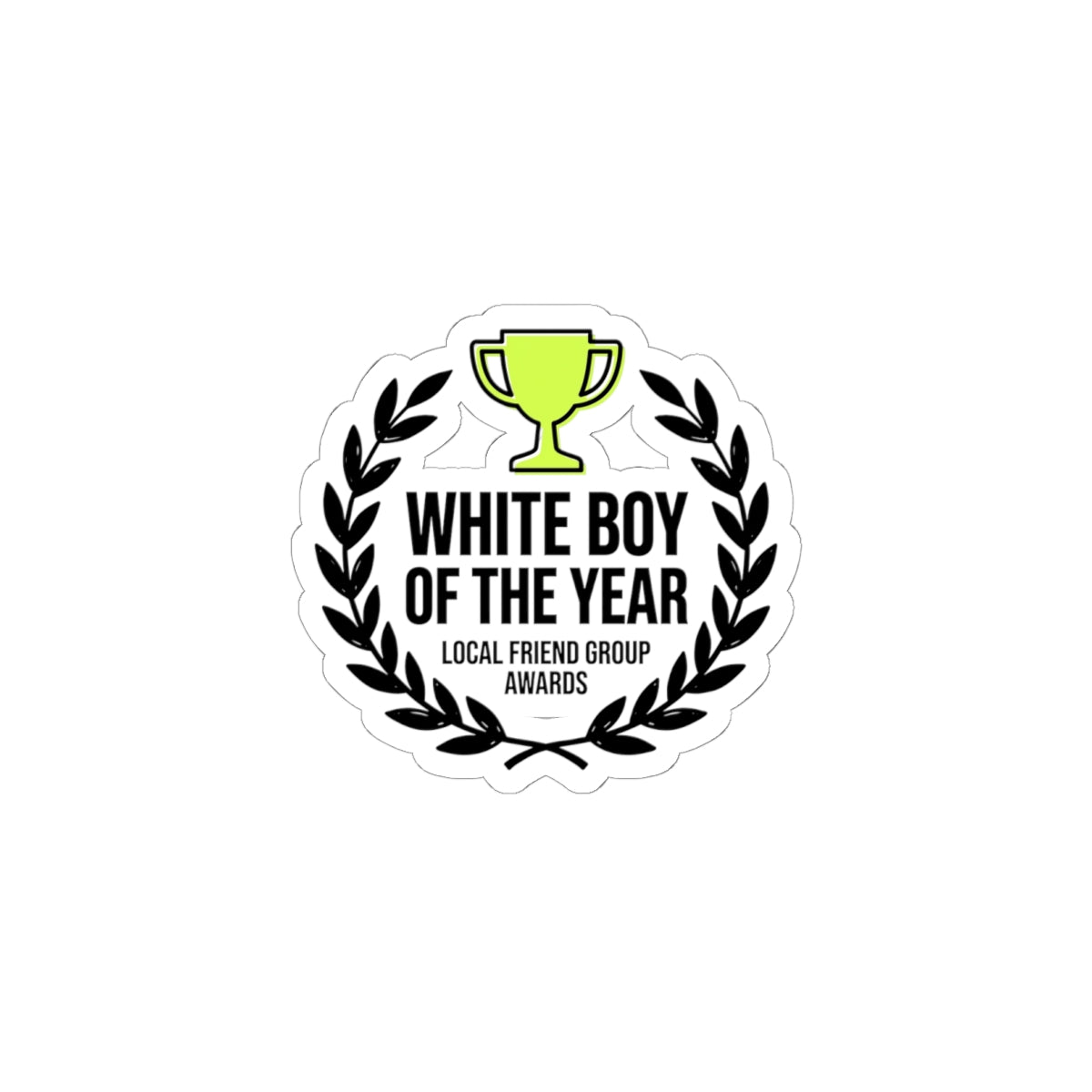 White Boy of the Year Kiss-Cut Stickers, minimal meme, black on white