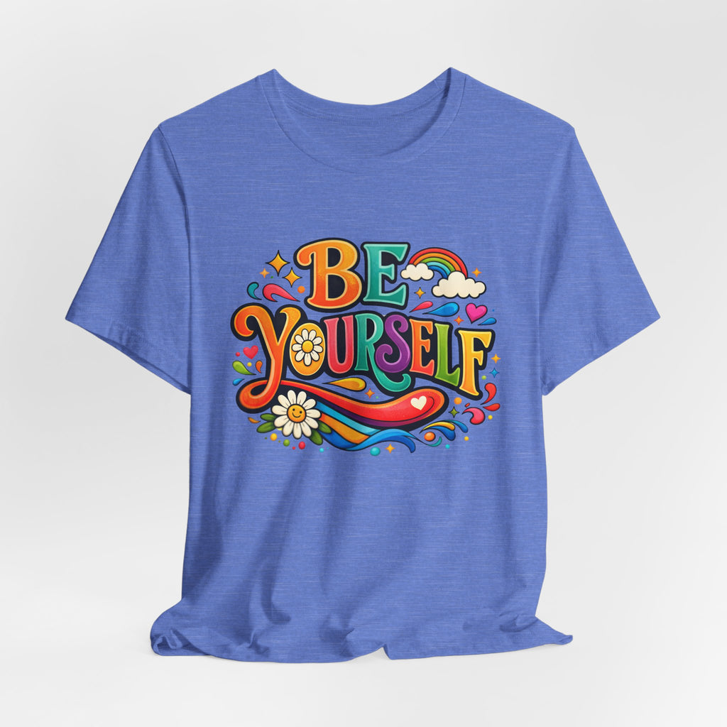 Be Yourself Retro Graphic Tee – Positive Rainbow Floral T‑Shirt