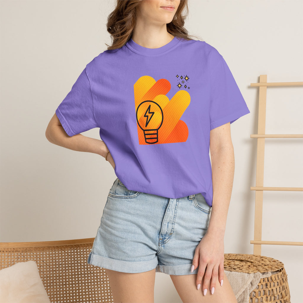 Idea Spark T-Shirt — Retro Orange Lightbulb Graphic Tee