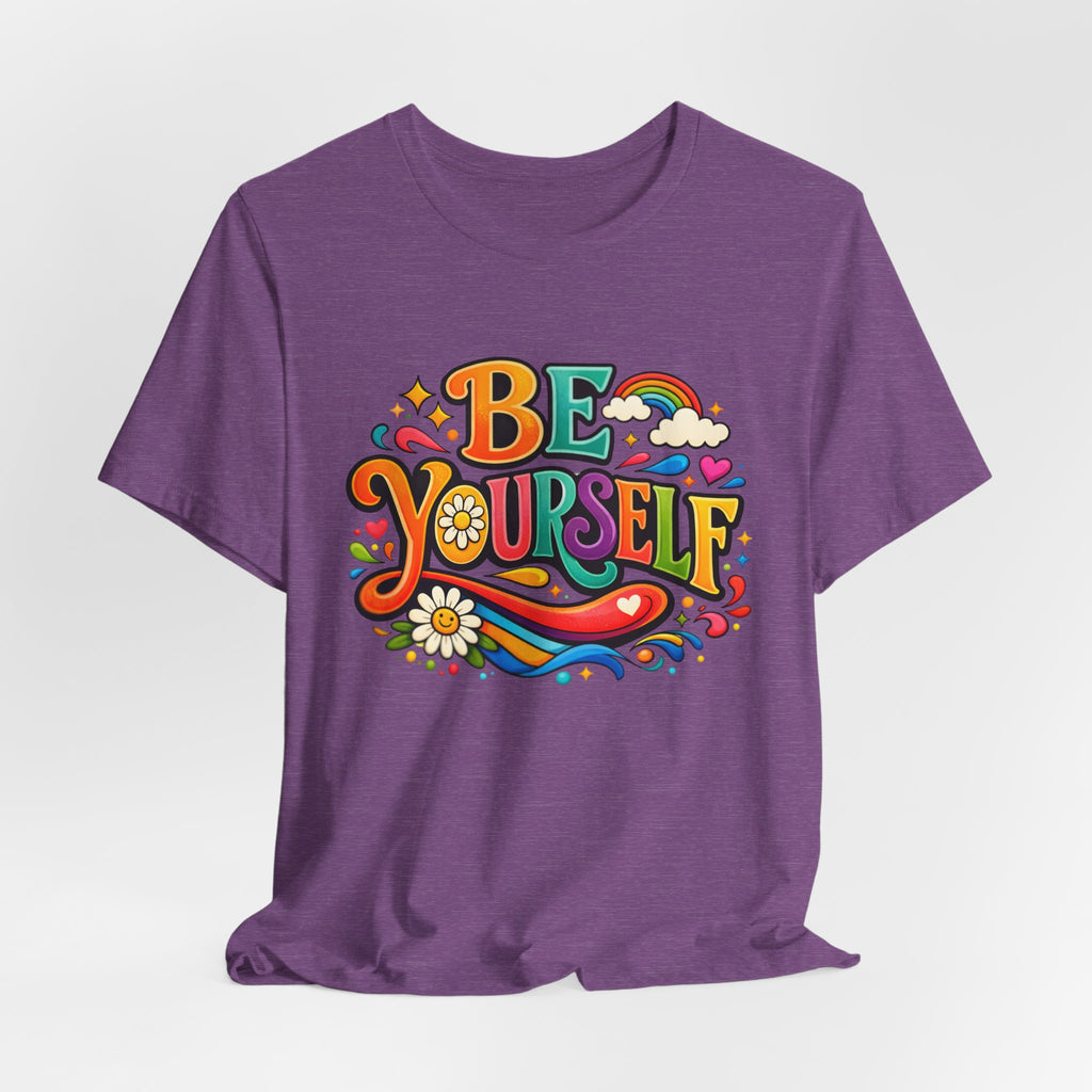 Be Yourself Retro Graphic Tee – Positive Rainbow Floral T‑Shirt
