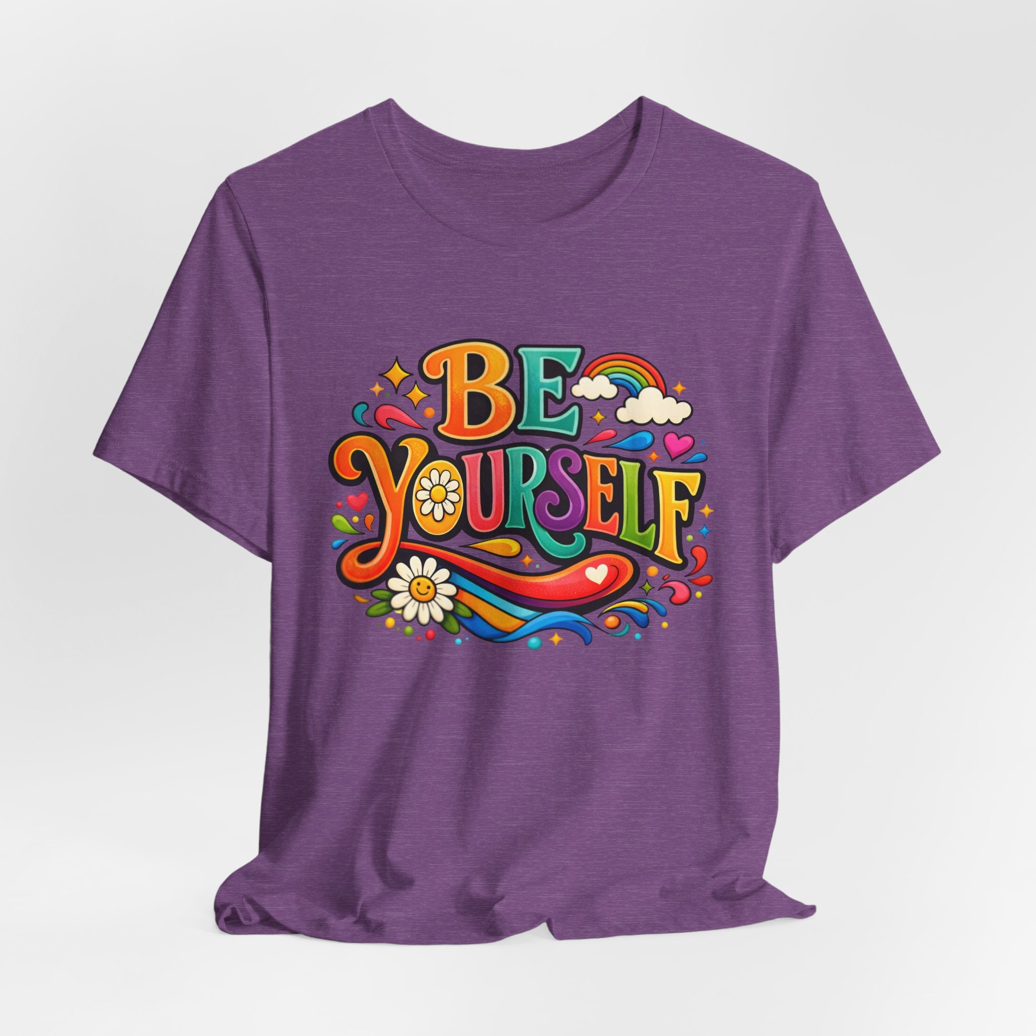 Be Yourself Retro Graphic Tee – Positive Rainbow Floral T‑Shirt