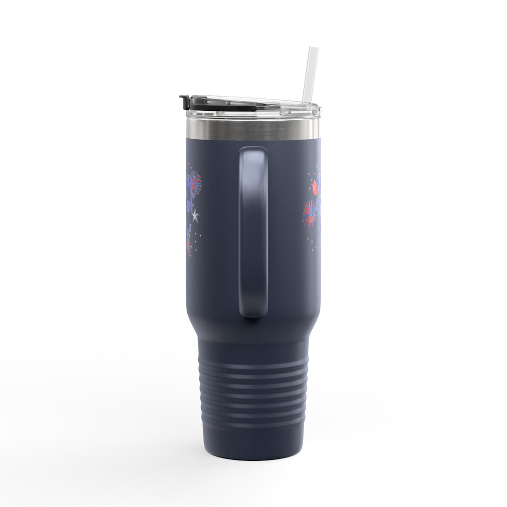 40oz Insulated Travel Mug — "Happy 4th of July" Patriotic Fireworks Design