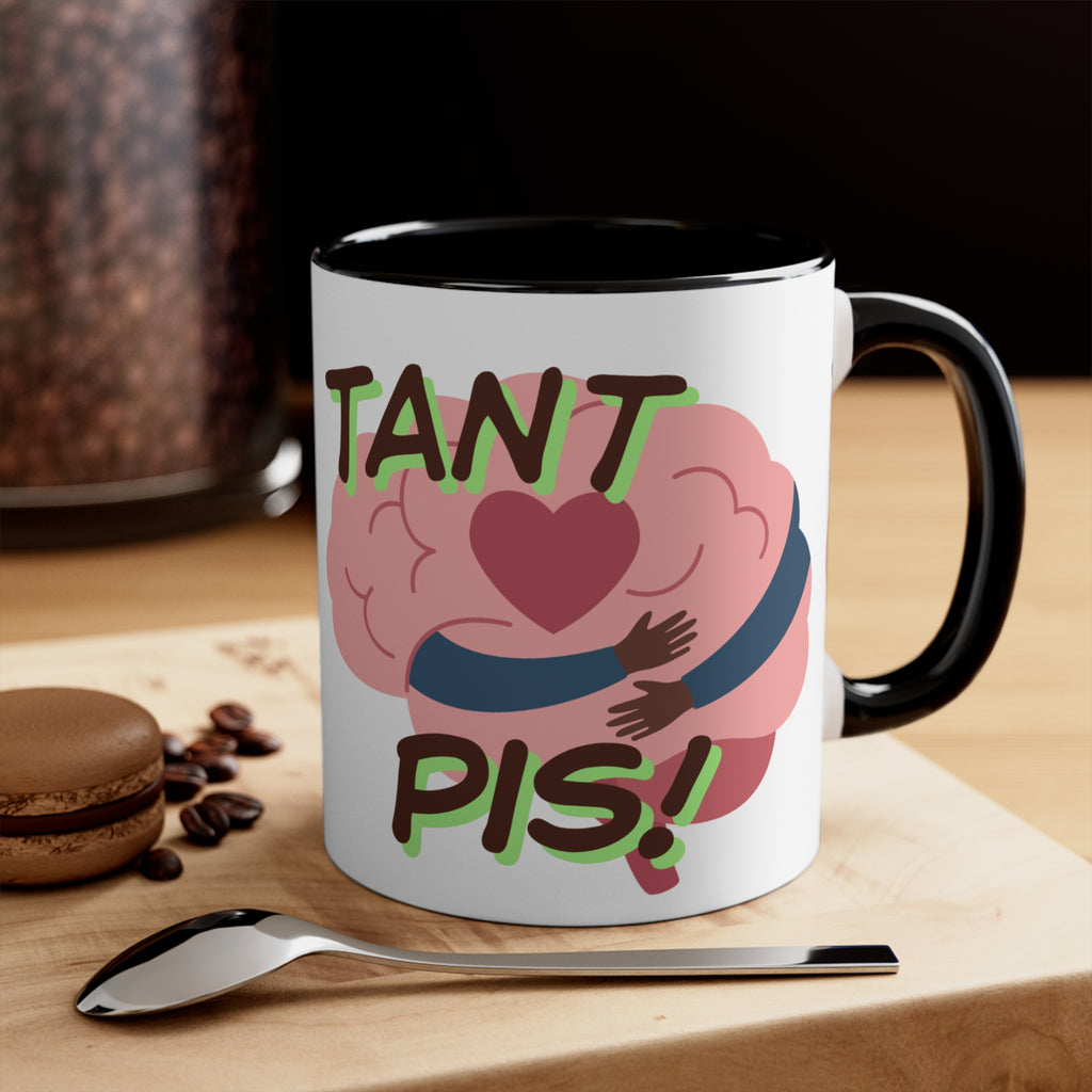 Accent Mug — 'Tant Pis!' Hugging Brain Design, Funny French Phrase Coffee Cup