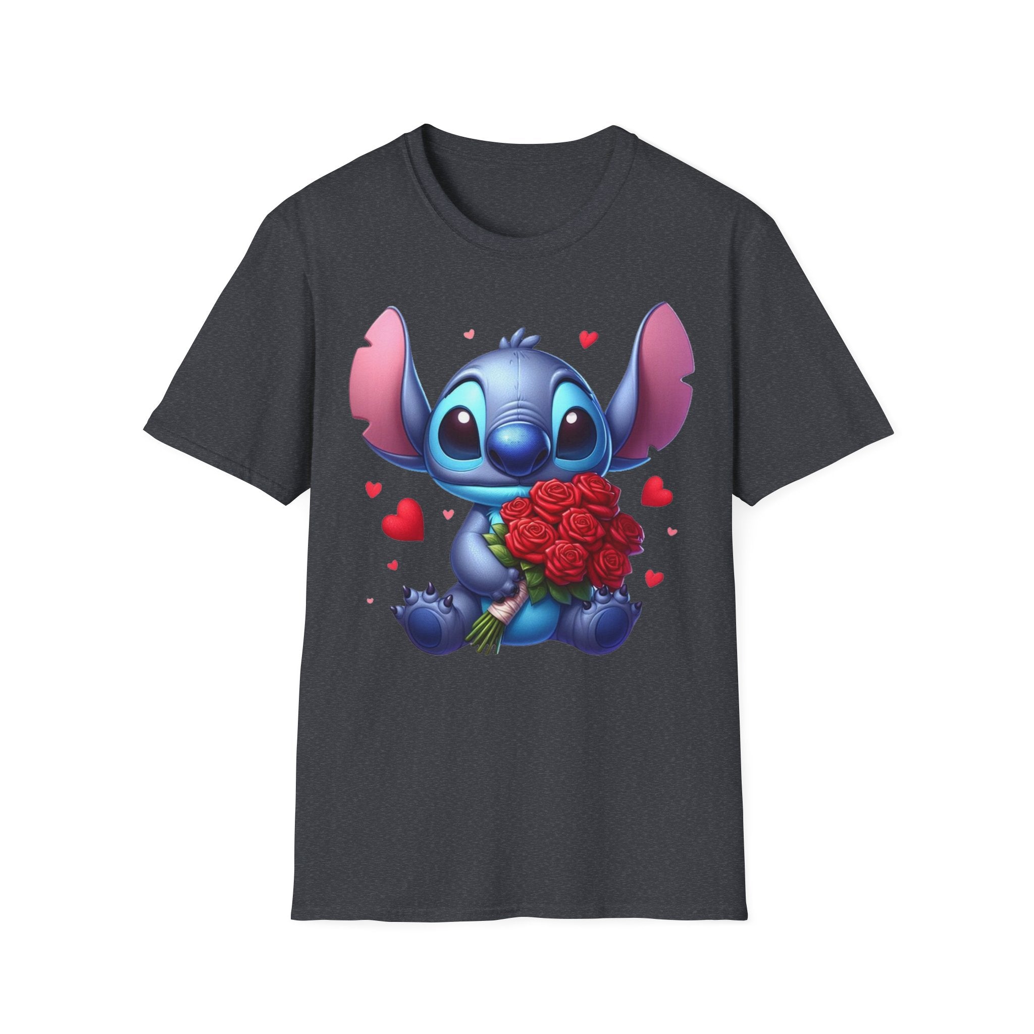 Stitch Holding Roses T-Shirt — Cute Valentine’s Day Cartoon Tee
