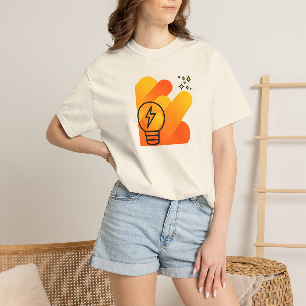 Idea Spark T-Shirt — Retro Orange Lightbulb Graphic Tee