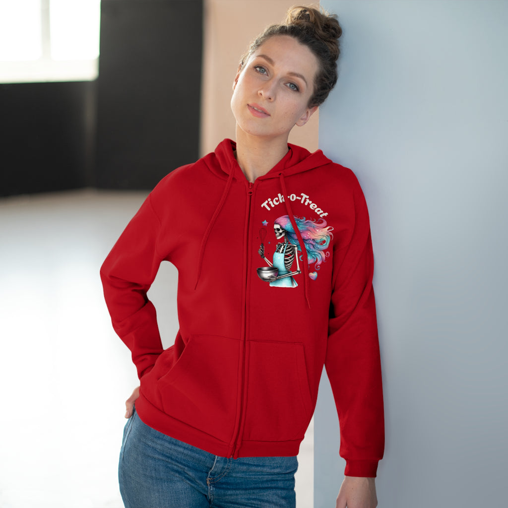 Skeleton Baker Zip Hoodie – Trick-or-Treat Halloween Skeleton with Rainbow Hair