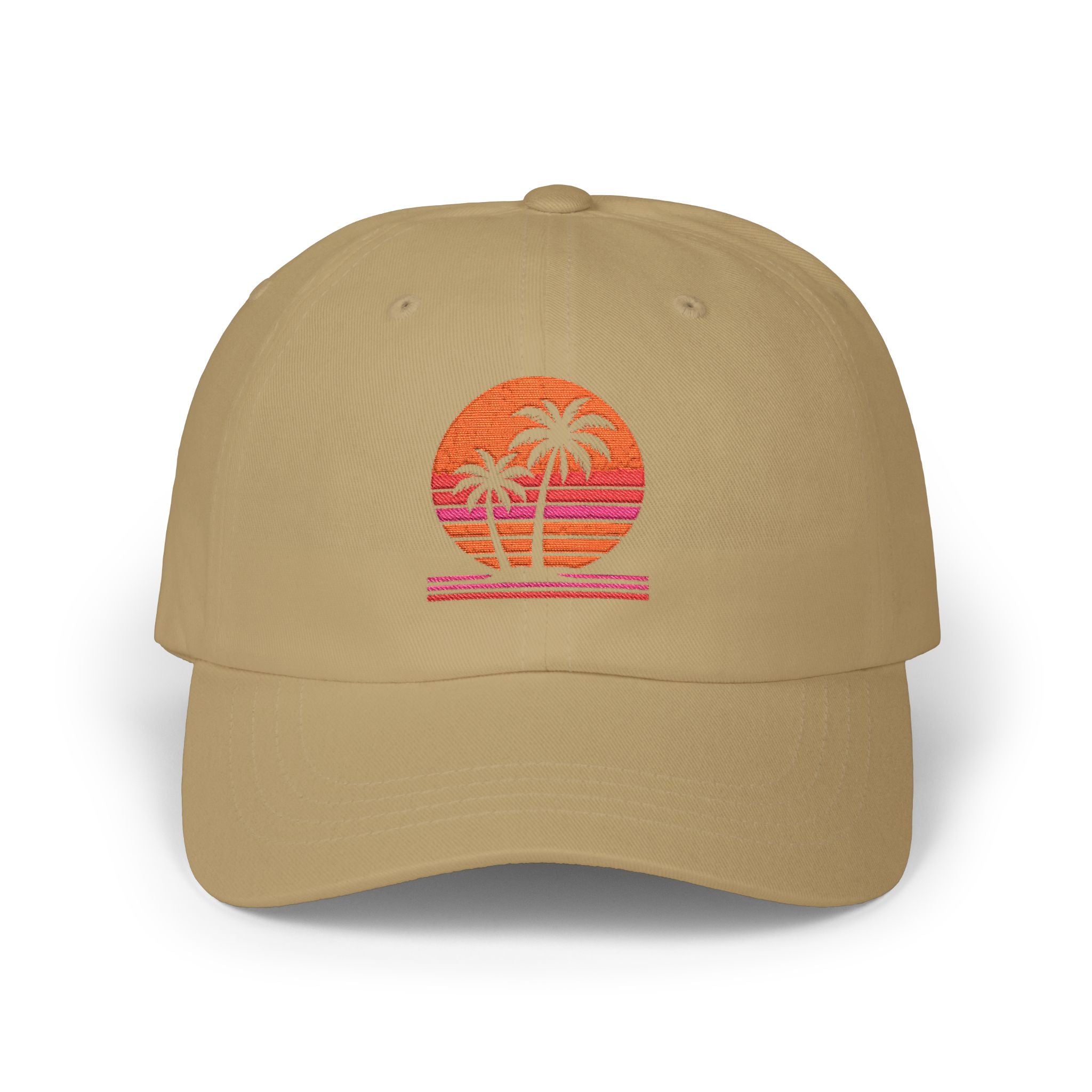 Dad Cap — Retro Sunset Palm Tree Embroidered Hat