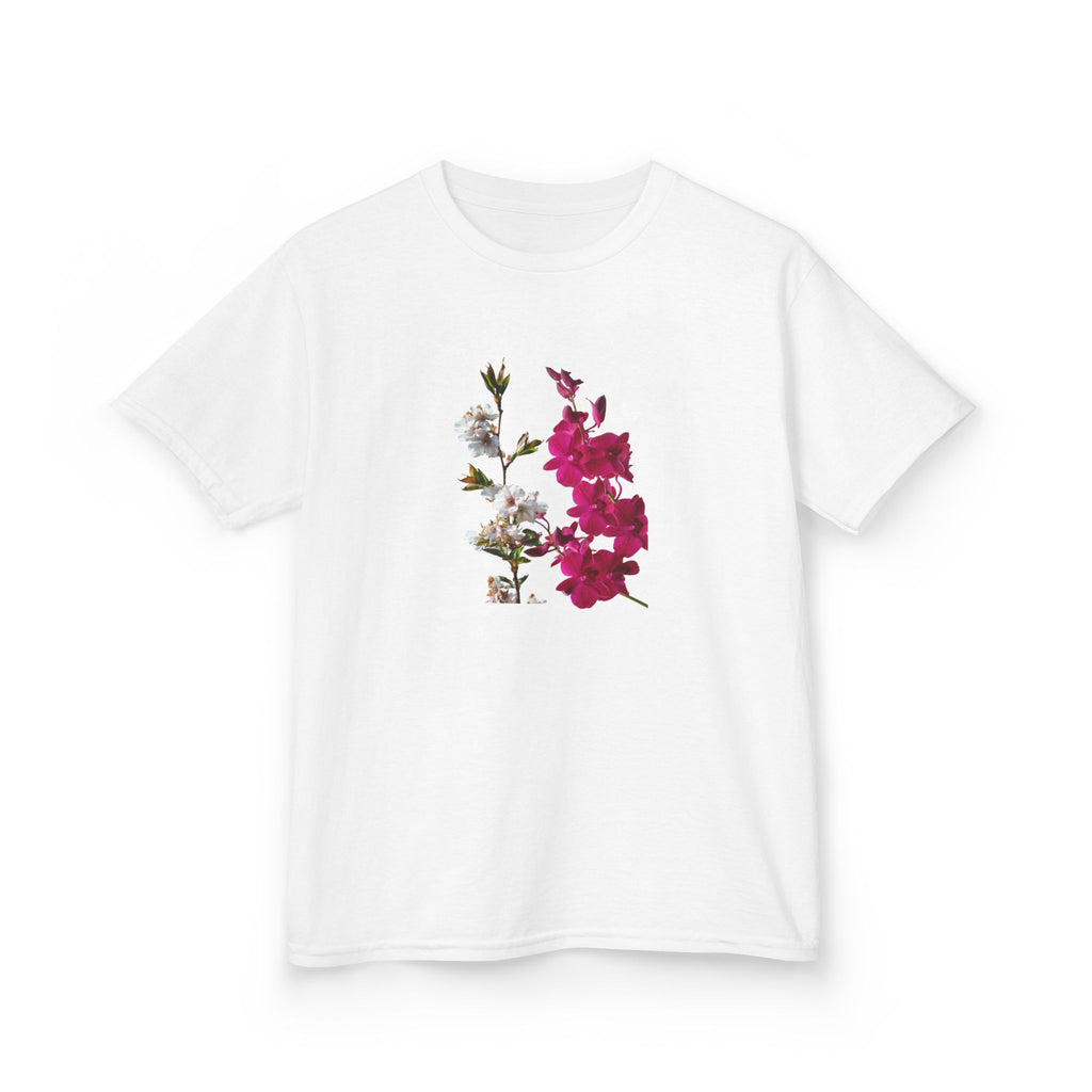 Kids Floral Tee — Pink Bougainvillea Graphic Cotton Shirt