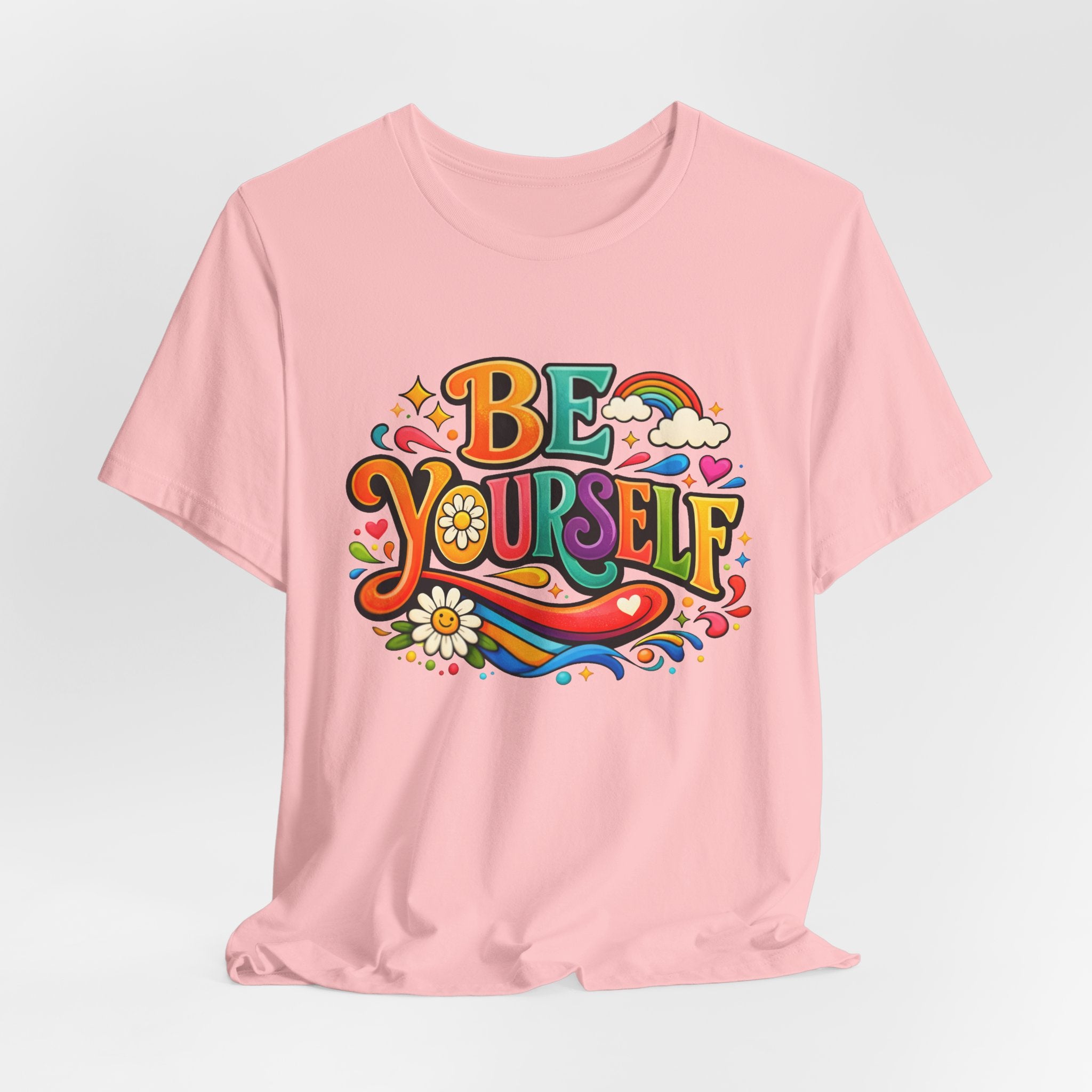 Be Yourself Retro Graphic Tee – Positive Rainbow Floral T‑Shirt