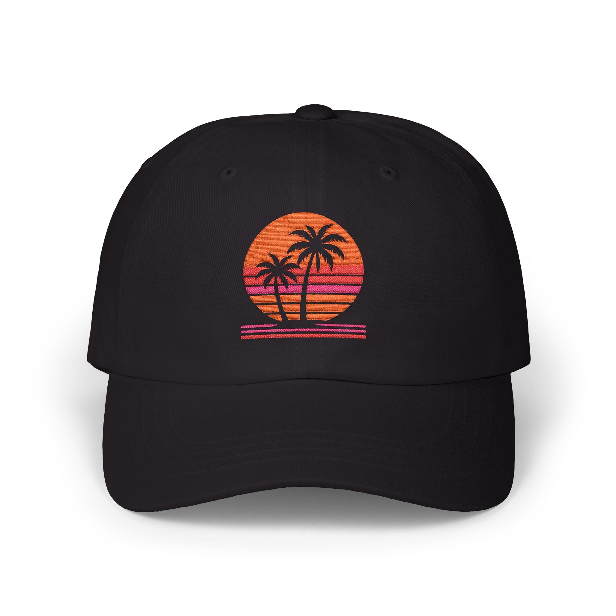 Dad Cap — Retro Sunset Palm Tree Embroidered Hat