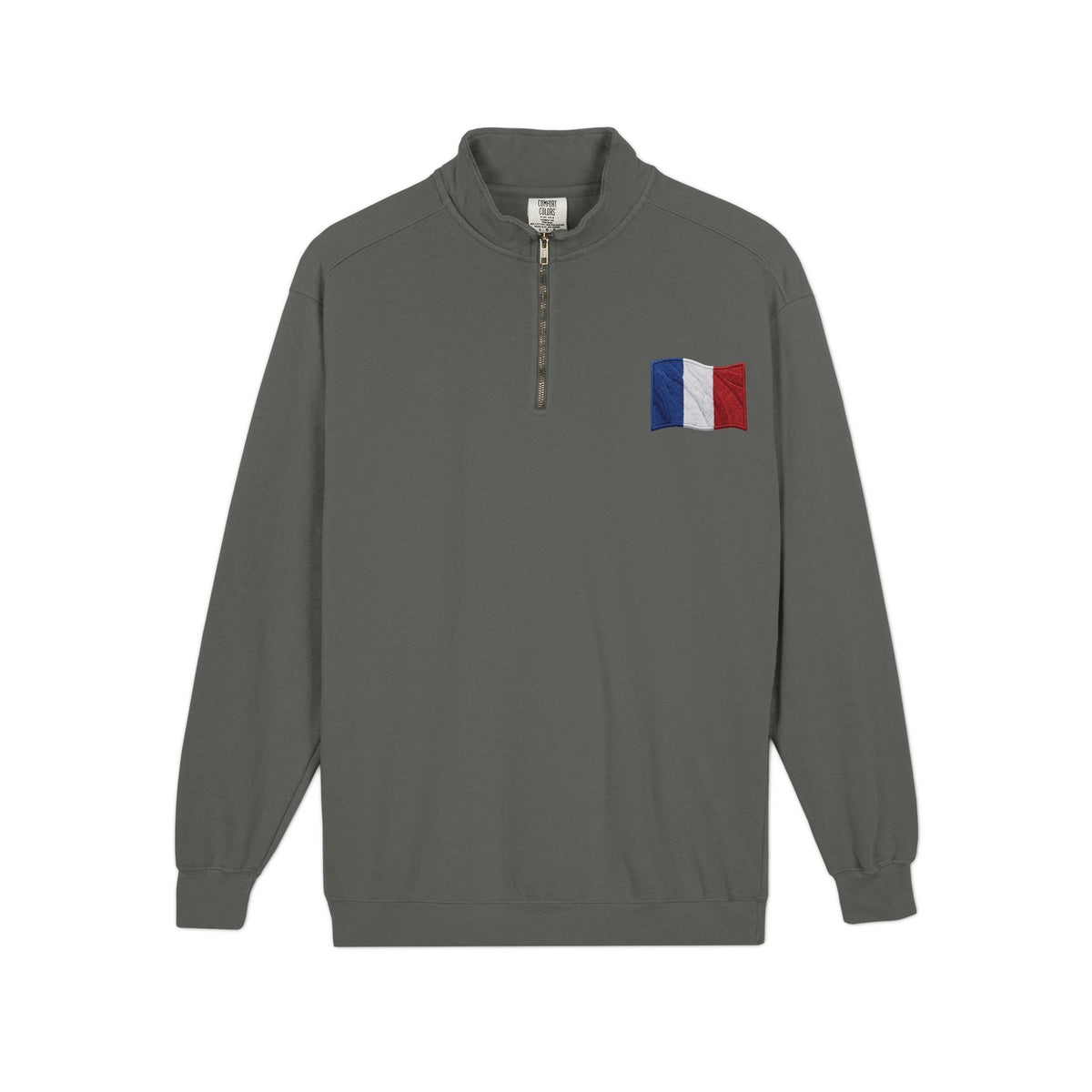 Sweat-shirt épais avec drapeau français et fermeture éclair quart de zip
