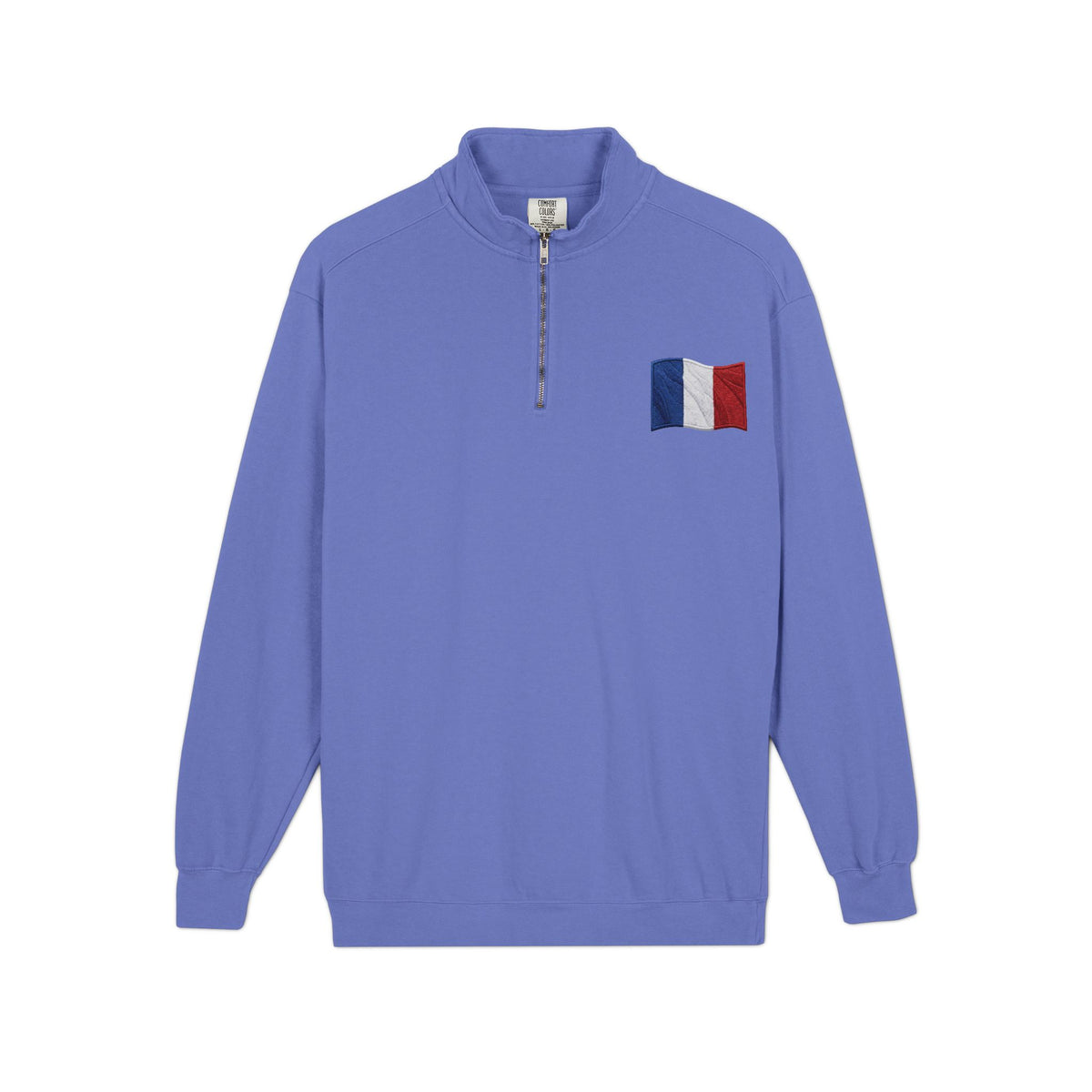 Sweat-shirt épais avec drapeau français et fermeture éclair quart de zip