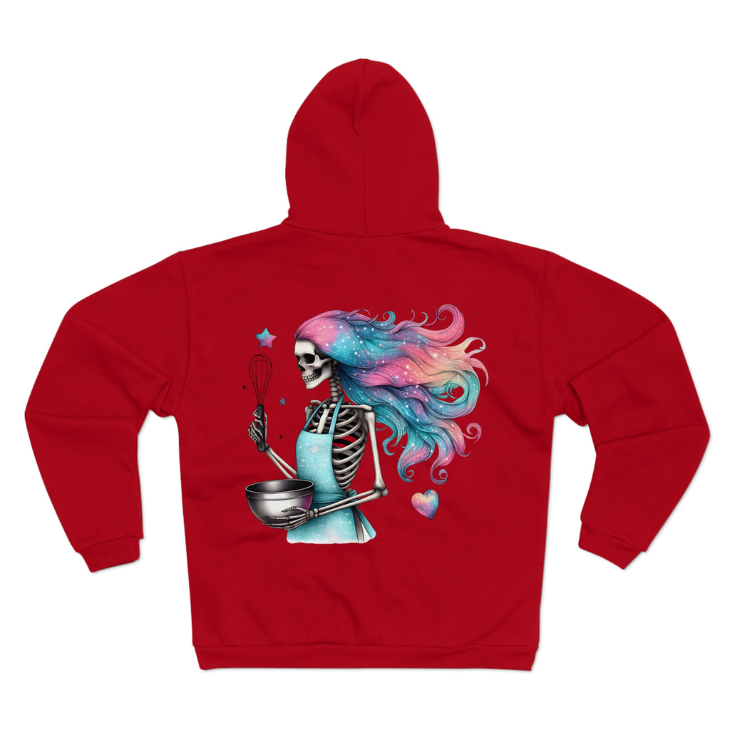 Skeleton Baker Zip Hoodie – Trick-or-Treat Halloween Skeleton with Rainbow Hair