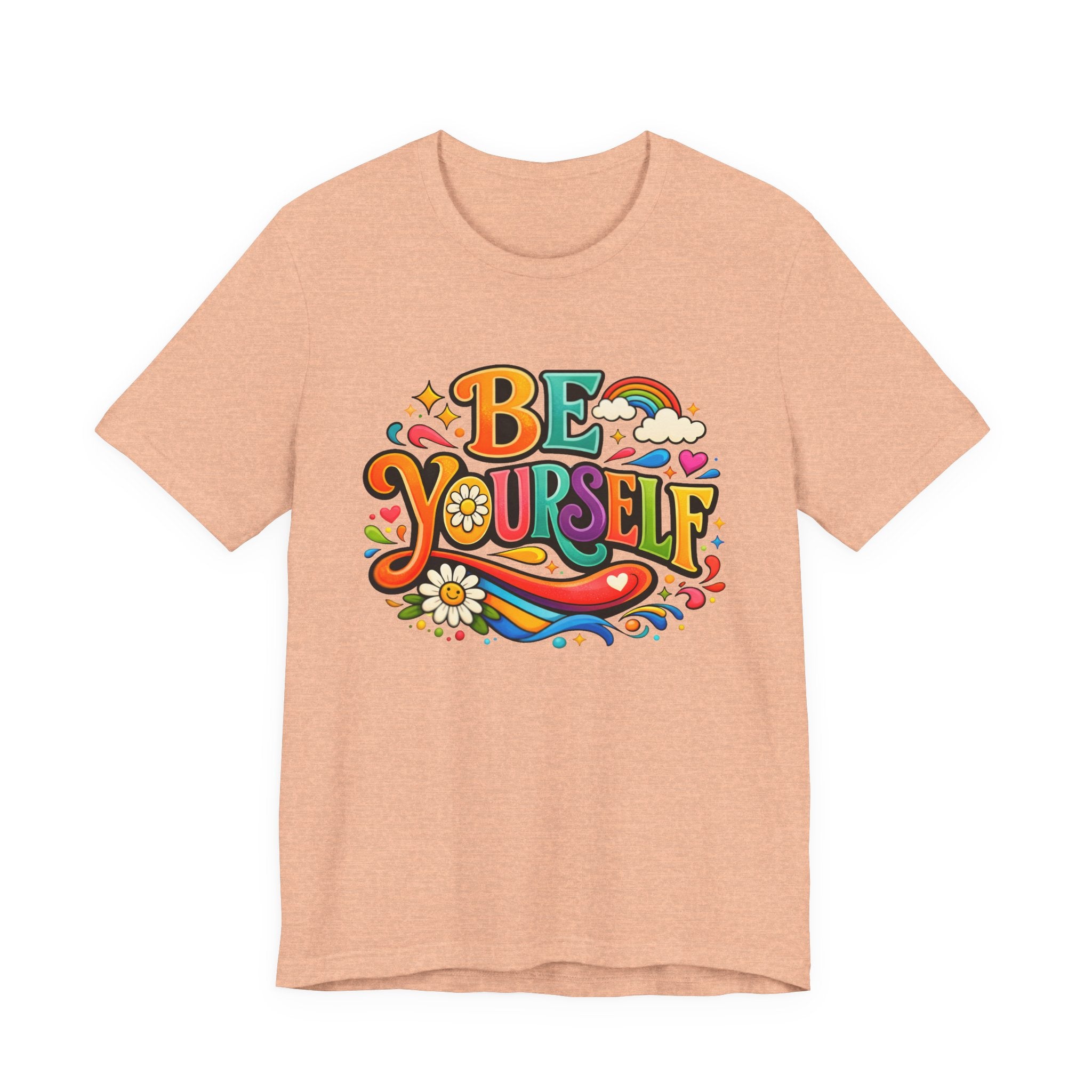 Be Yourself Retro Graphic Tee – Positive Rainbow Floral T‑Shirt