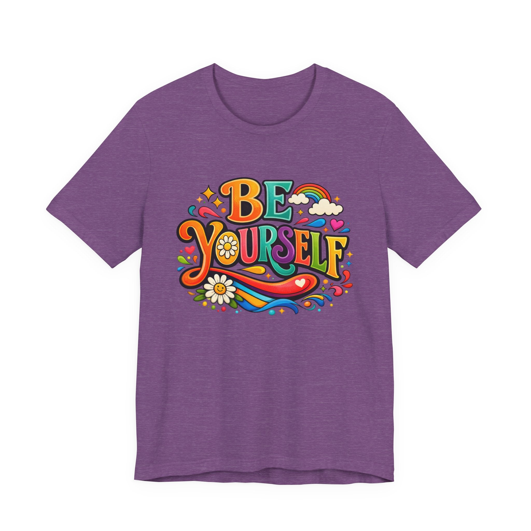 Be Yourself Retro Graphic Tee – Positive Rainbow Floral T‑Shirt