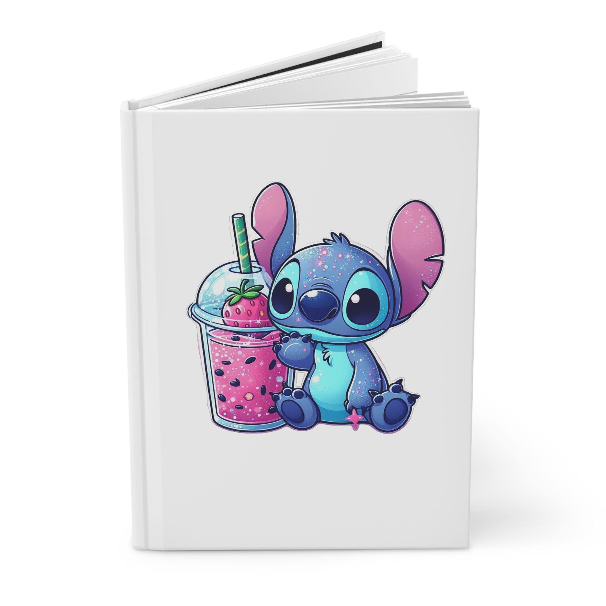 Cute Blue Alien Journal with Strawberry Boba Illustration – Hardcover Notebook
