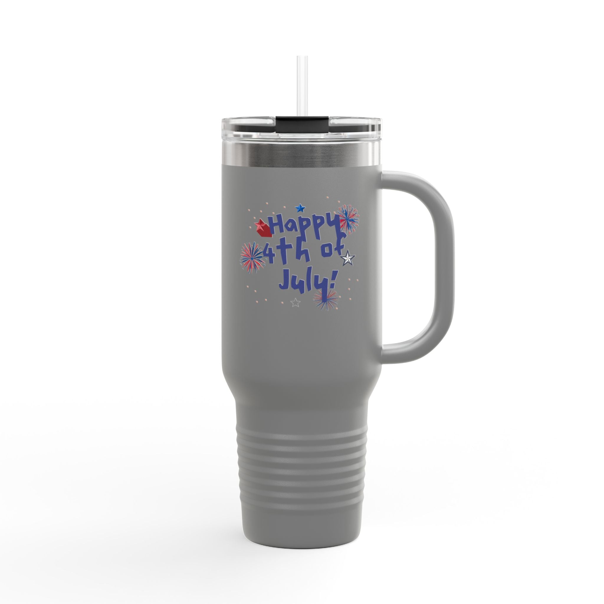 40oz Insulated Travel Mug — "Happy 4th of July" Patriotic Fireworks Design