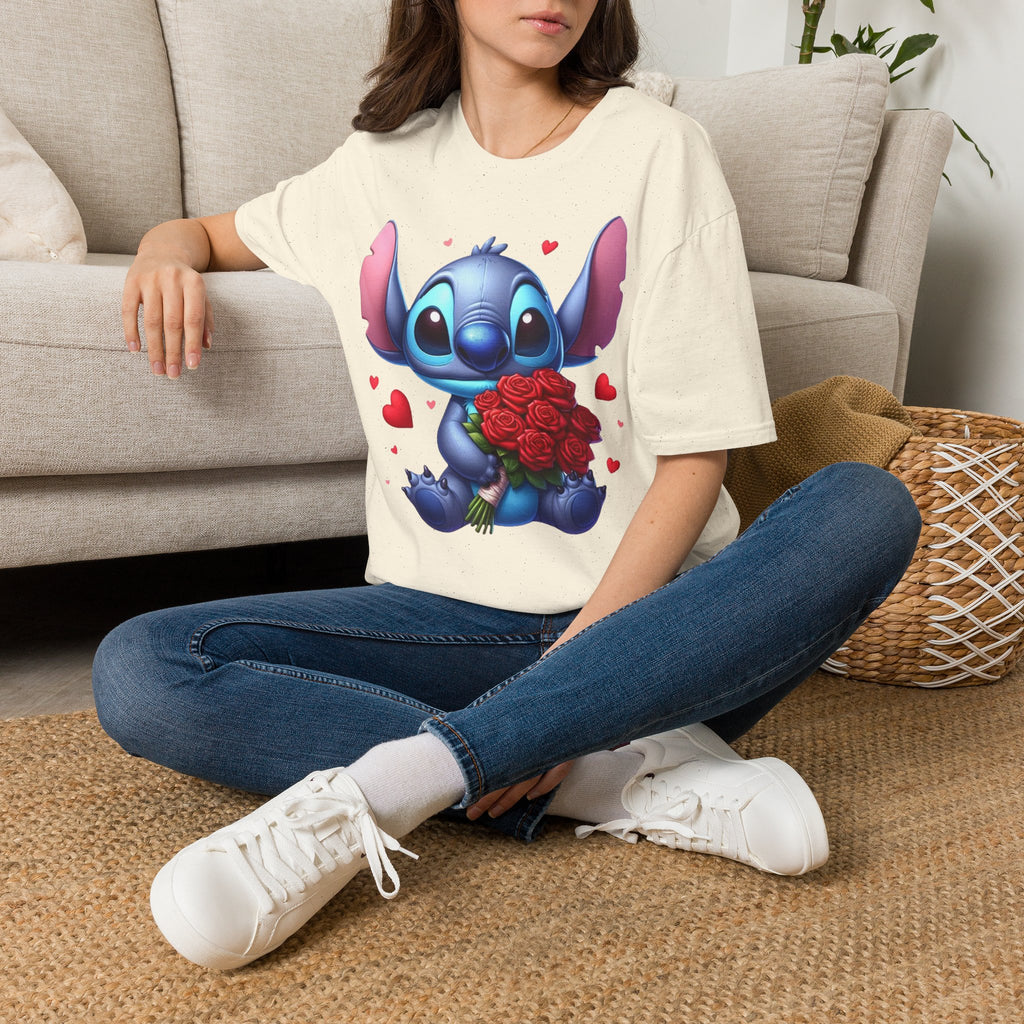 Stitch Holding Roses T-Shirt — Cute Valentine’s Day Cartoon Tee