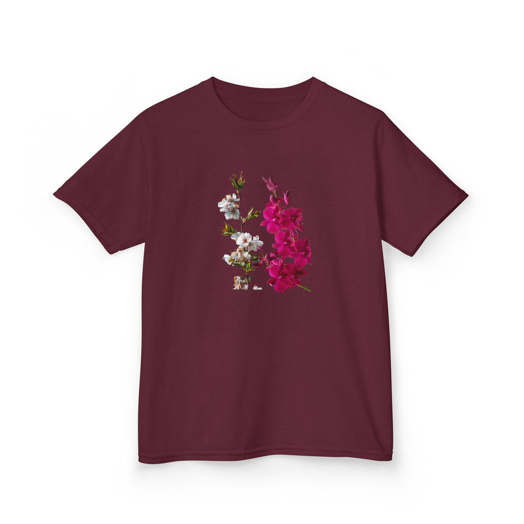 Kids Floral Tee — Pink Bougainvillea Graphic Cotton Shirt