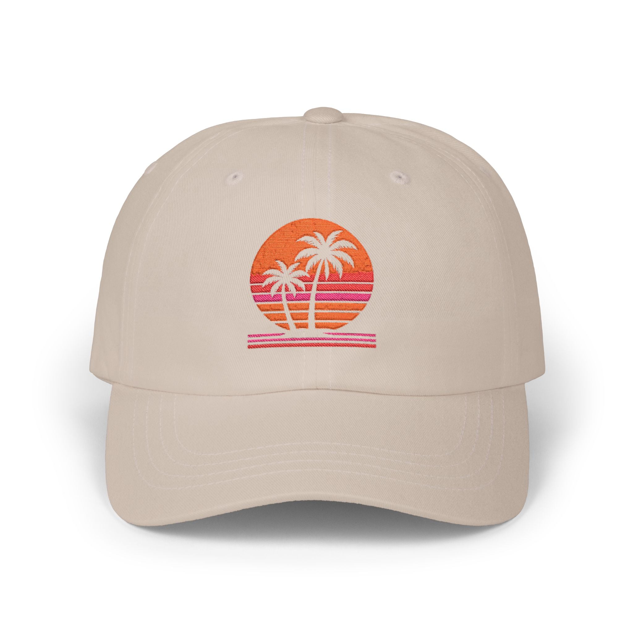 Dad Cap — Retro Sunset Palm Tree Embroidered Hat
