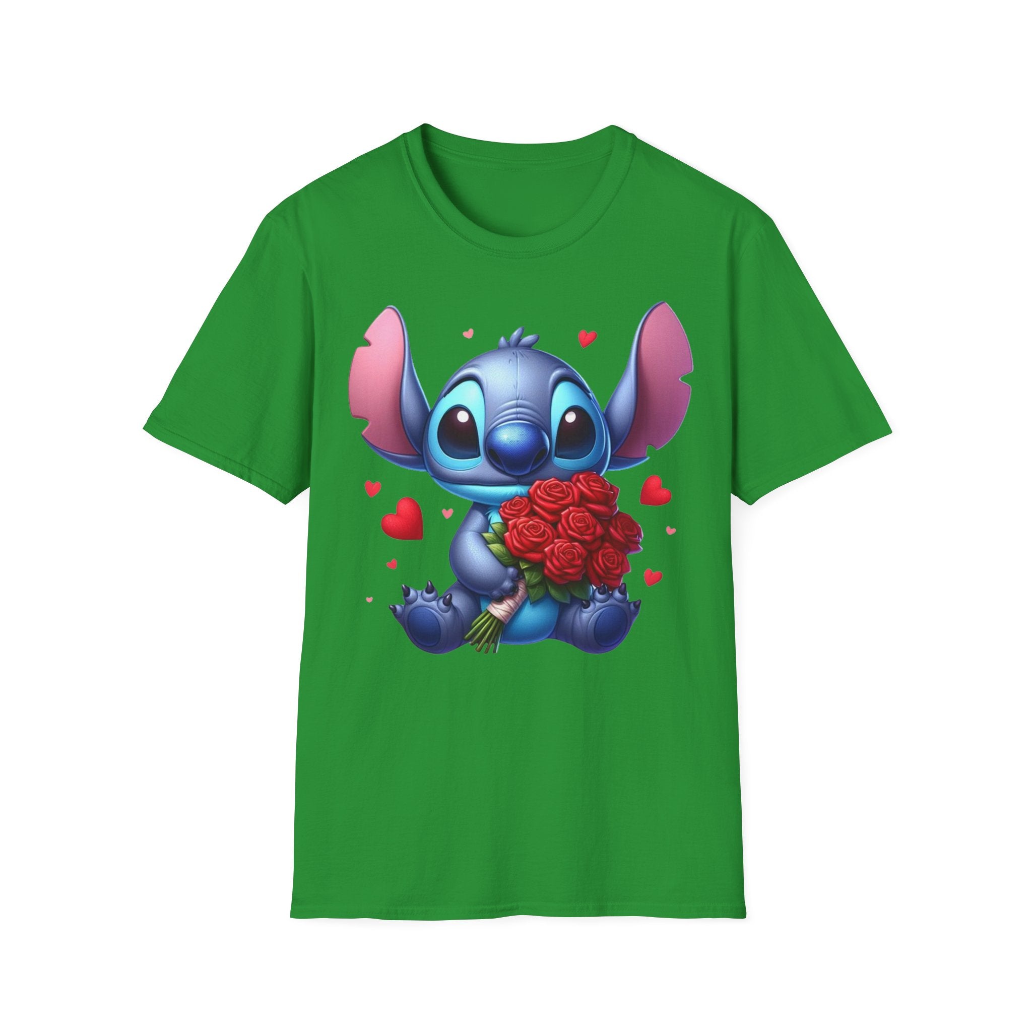 Stitch Holding Roses T-Shirt — Cute Valentine’s Day Cartoon Tee