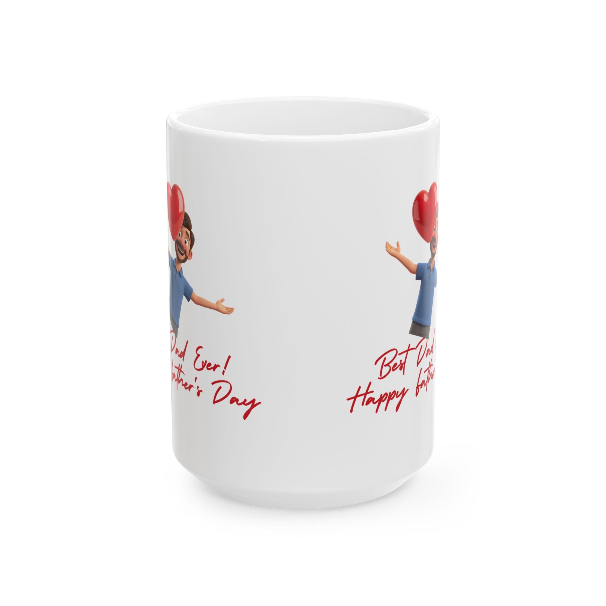 Valentine's Day Ceramic Mug – 'Best Dad Ever! Happy Valentine's Day' Cute Heart Character