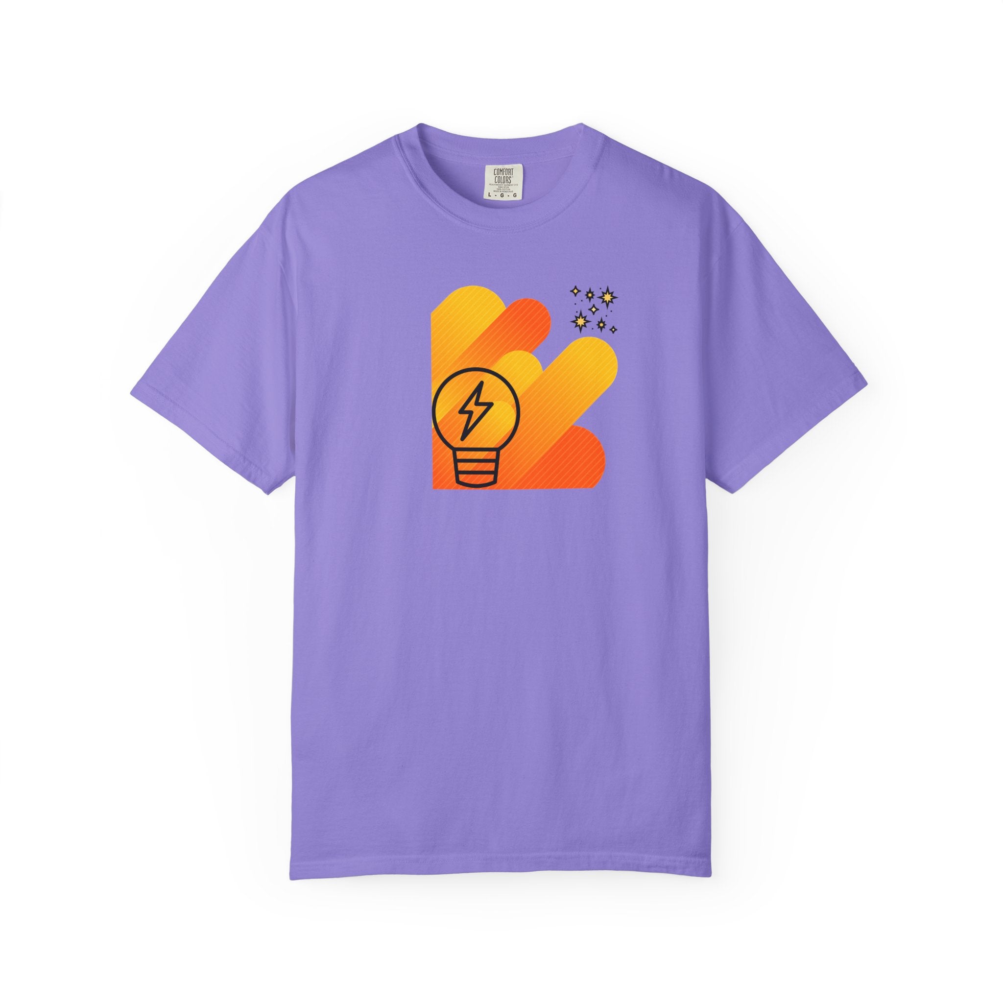 Idea Spark T-Shirt — Retro Orange Lightbulb Graphic Tee