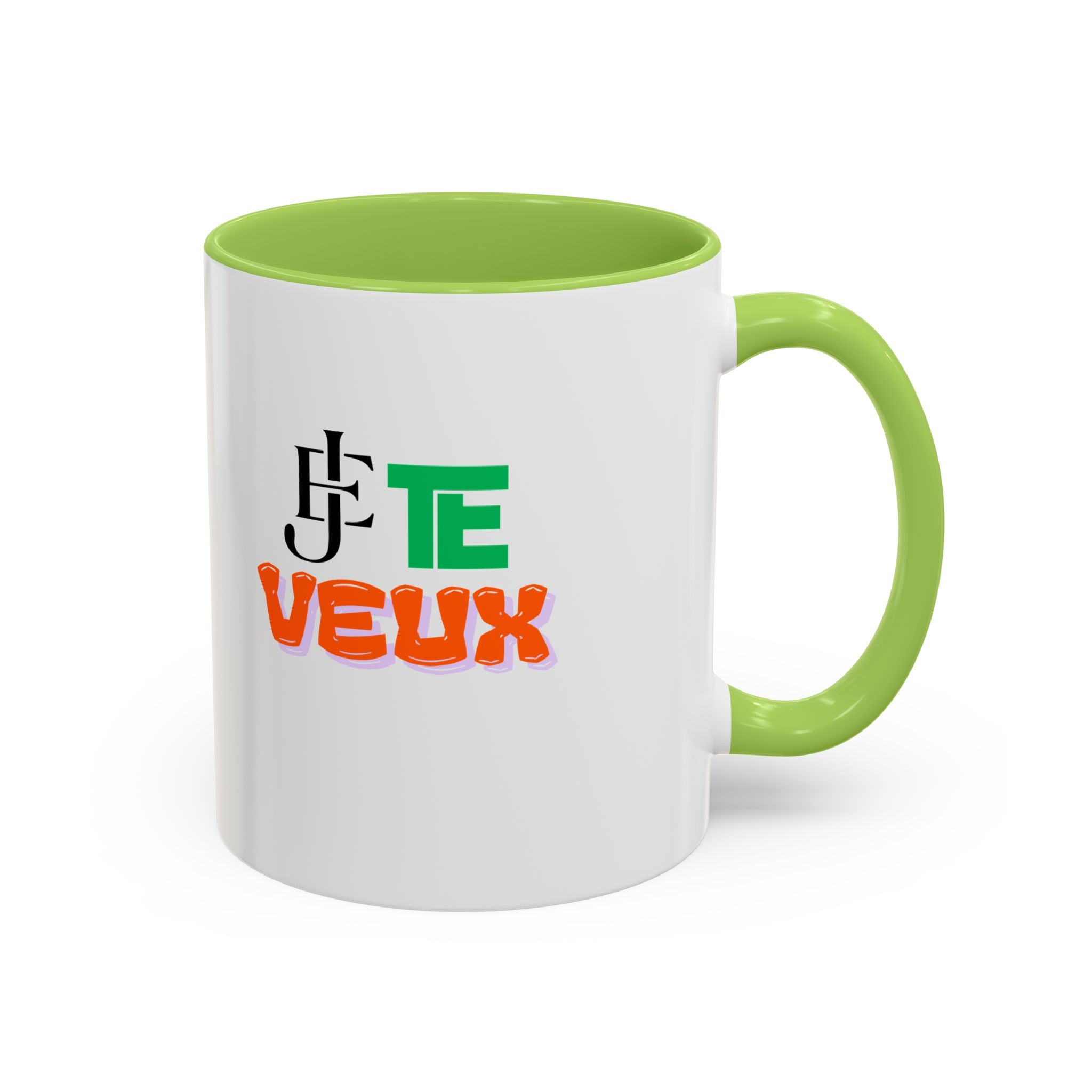 French Phrase Accent Mug — "Je Te Veux" Colorful Ceramic Coffee Mug (11/15oz)