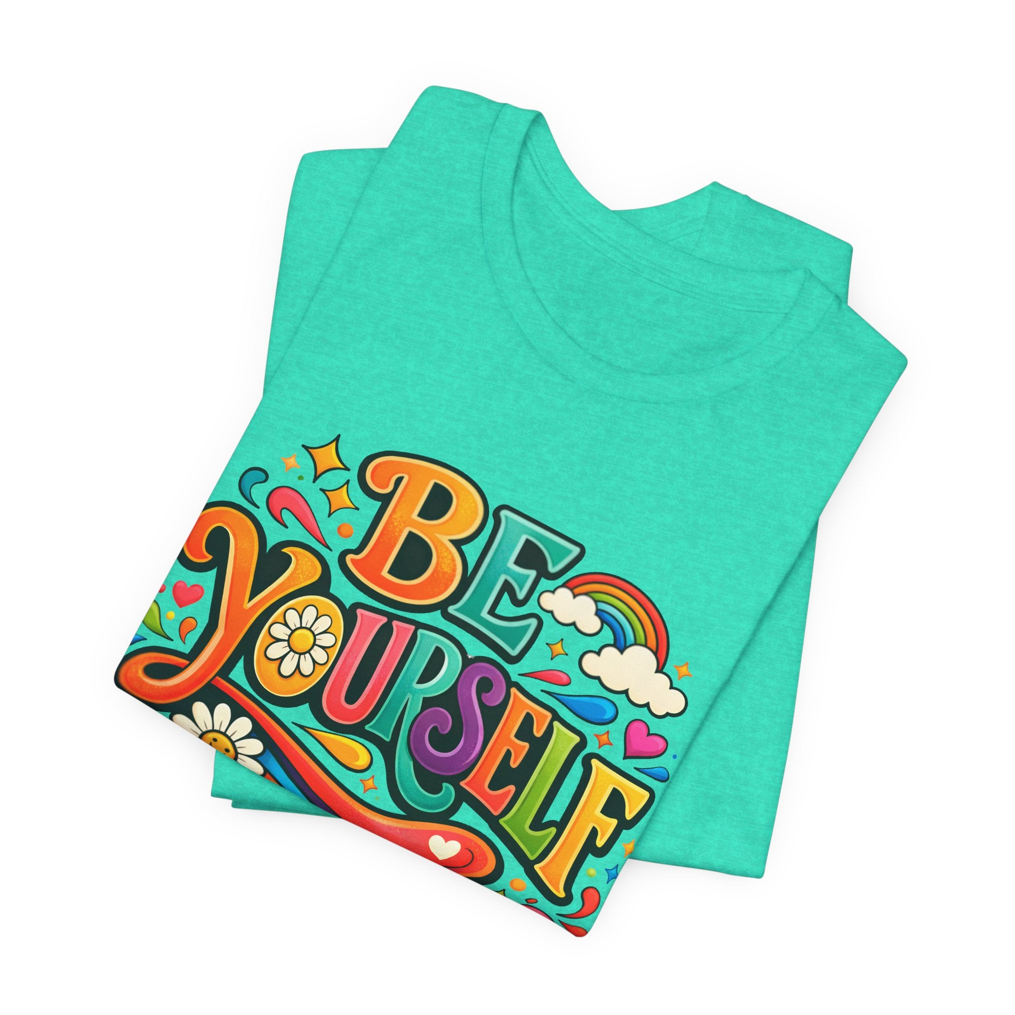 Be Yourself Retro Graphic Tee – Positive Rainbow Floral T‑Shirt