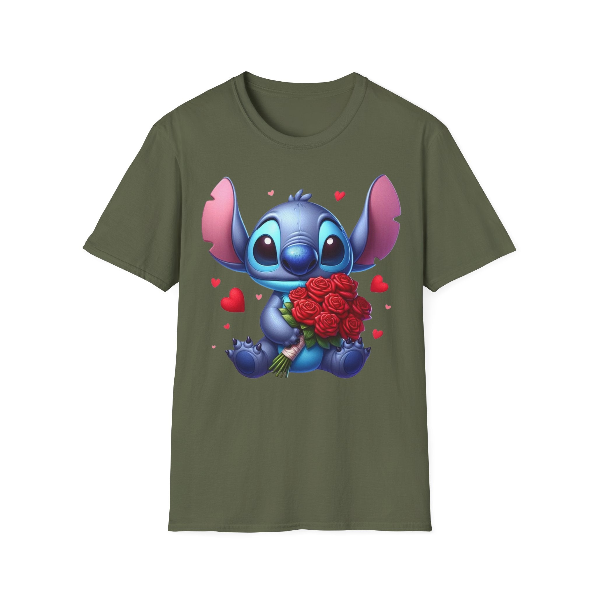 Stitch Holding Roses T-Shirt — Cute Valentine’s Day Cartoon Tee