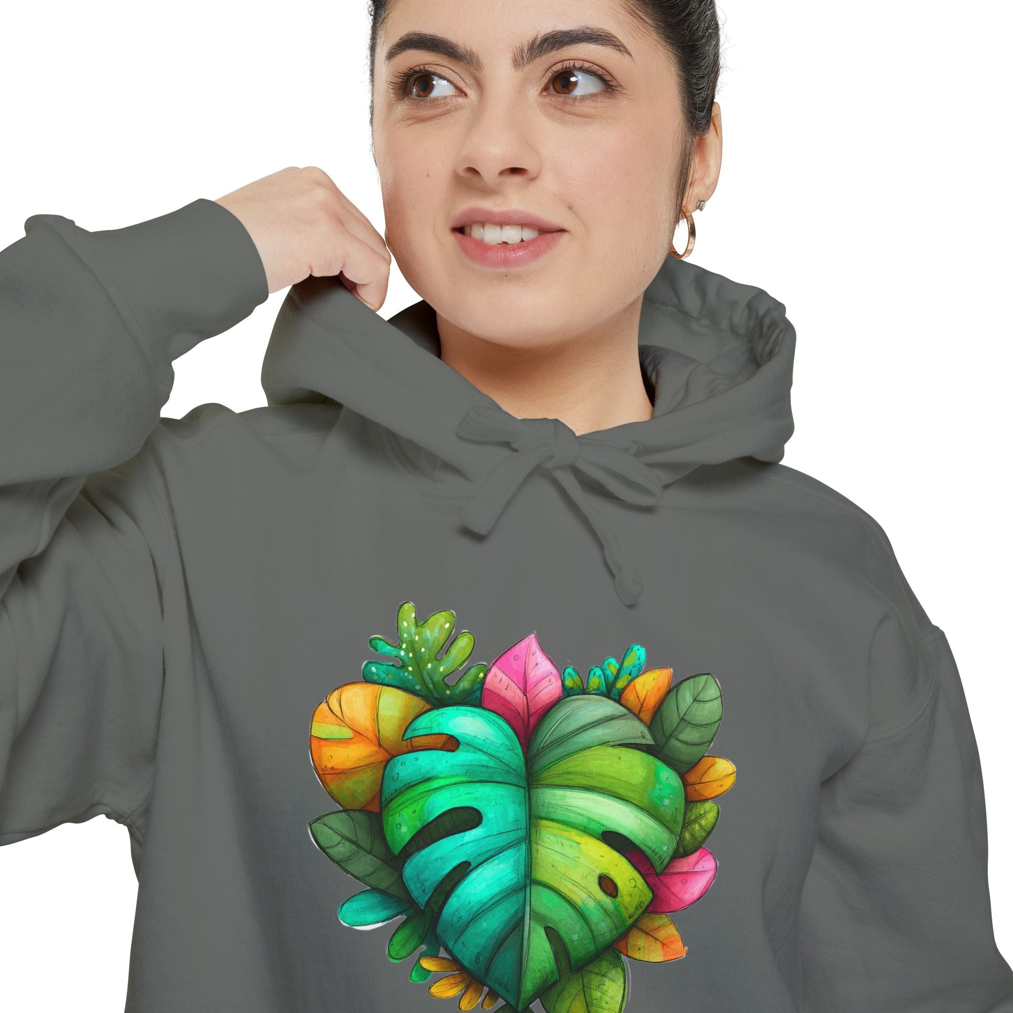 Leaf Heart Hoodie — Tropical Botanical Graphic Sweatshirt