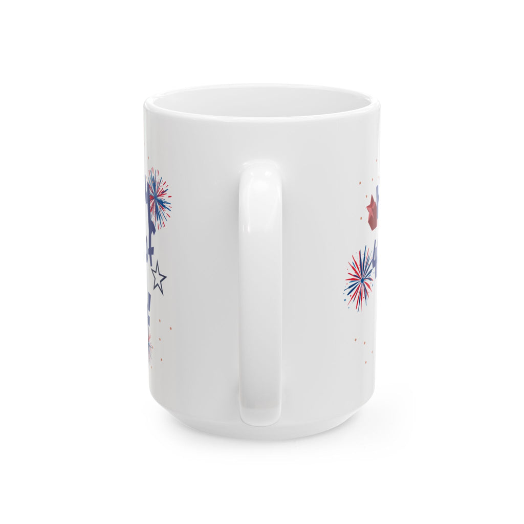 4th of July Fireworks Ceramic Mug — "Happy 4th of July!" Patriotic Coffee Cup (11oz & 15oz)