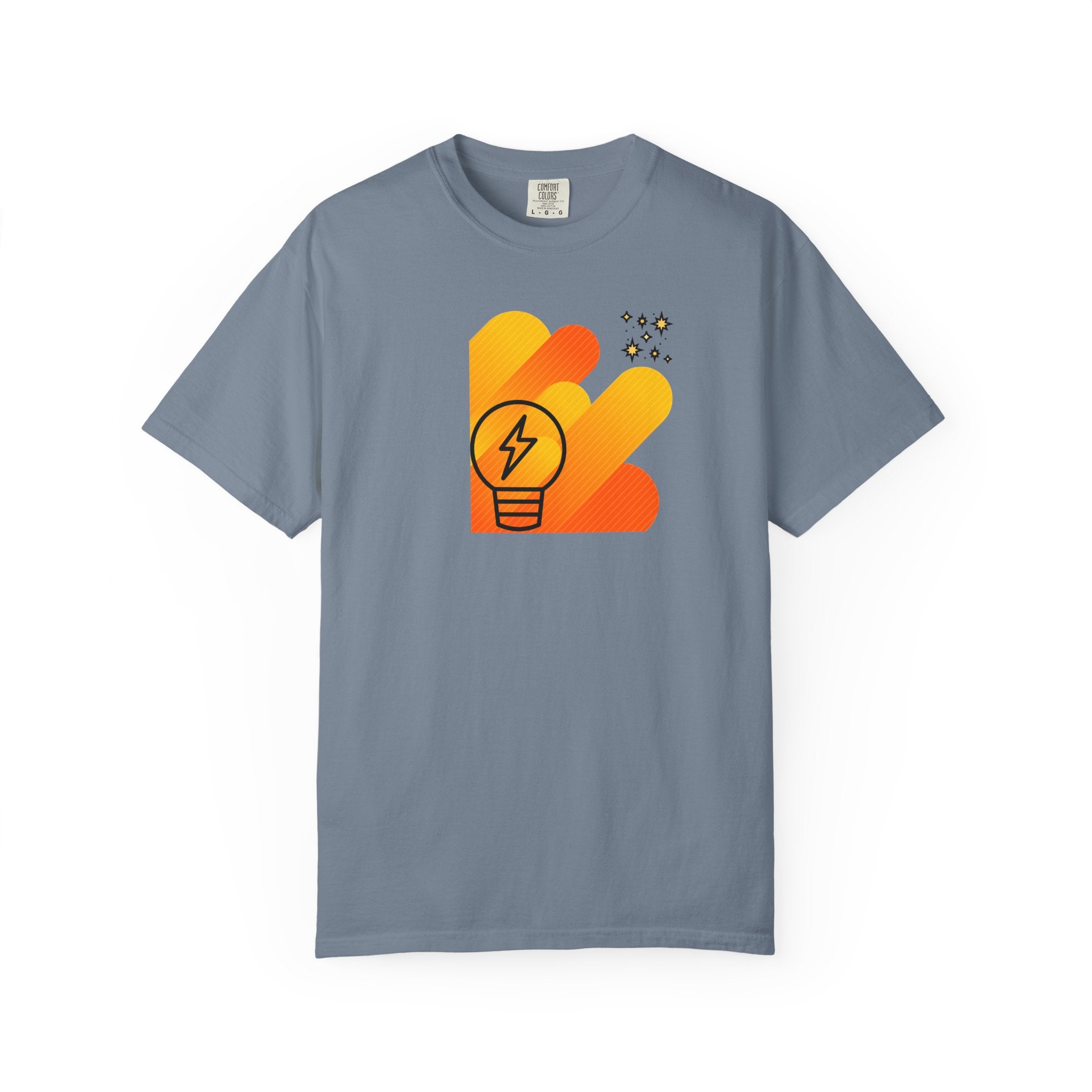 Idea Spark T-Shirt — Retro Orange Lightbulb Graphic Tee