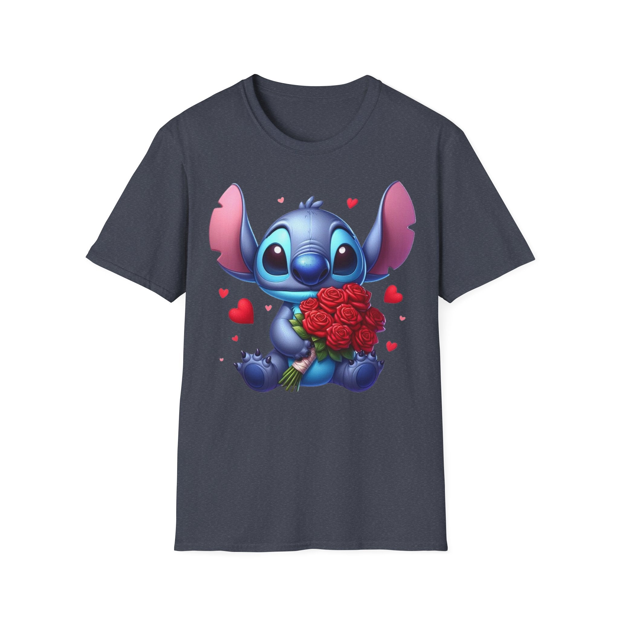 Stitch Holding Roses T-Shirt — Cute Valentine’s Day Cartoon Tee