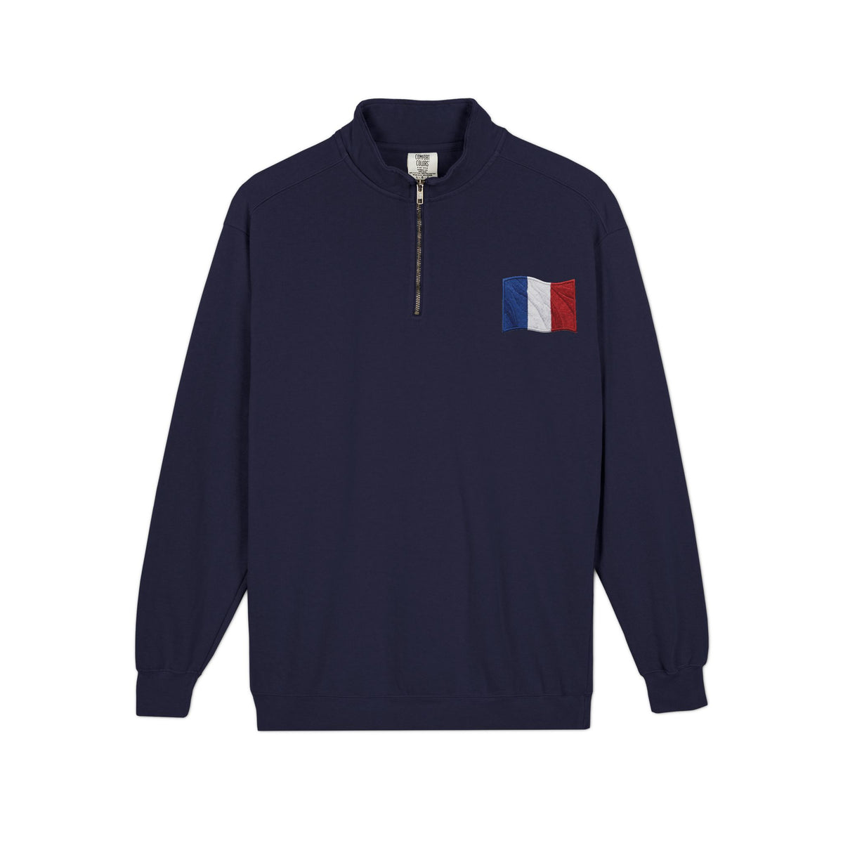 Sweat-shirt épais avec drapeau français et fermeture éclair quart de zip
