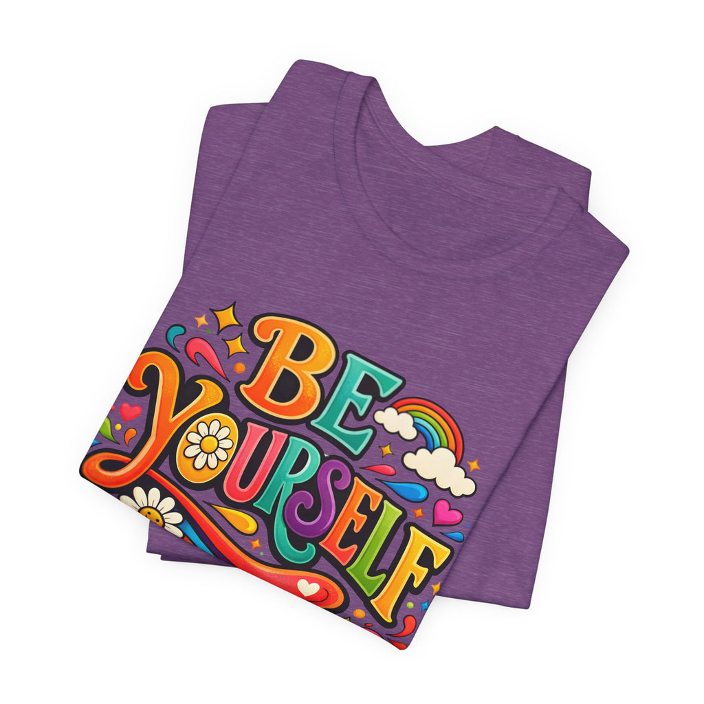 Be Yourself Retro Graphic Tee – Positive Rainbow Floral T‑Shirt
