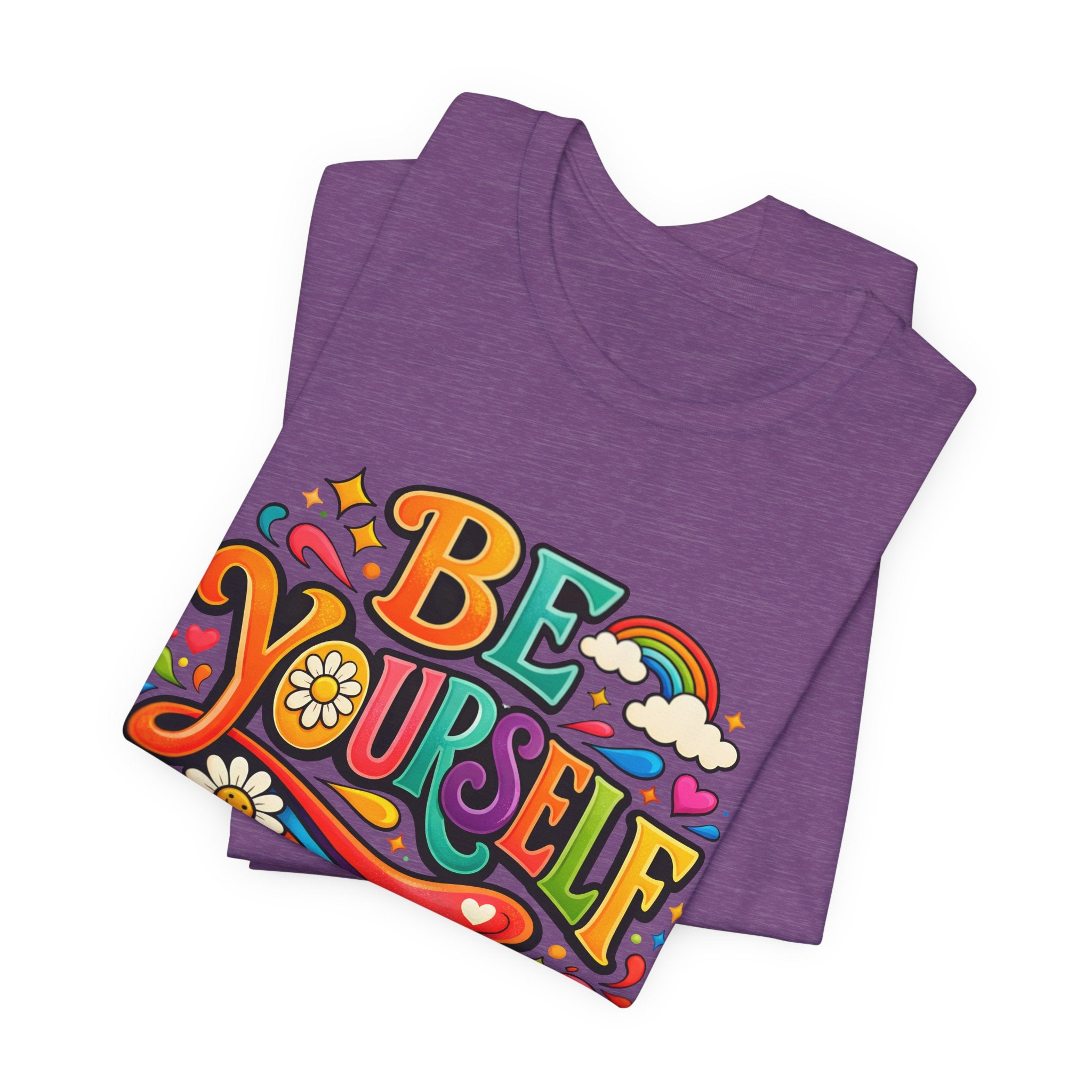 Be Yourself Retro Graphic Tee – Positive Rainbow Floral T‑Shirt