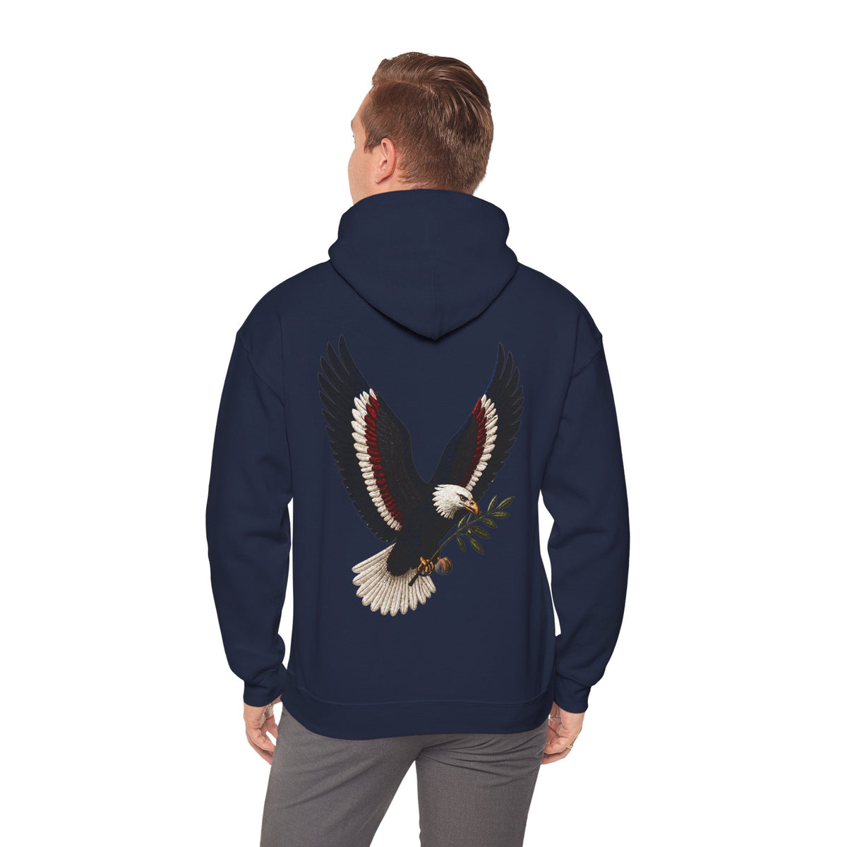 Sweat à capuche avec branche d’olivier et aigle — Sweat-shirt graphique avec aigle à tête blanche patriotique
