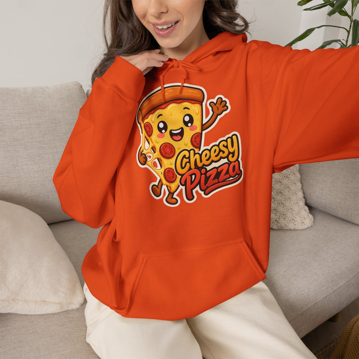 Cheesy Pizza Graphic Pullover Hoodie – Unisex