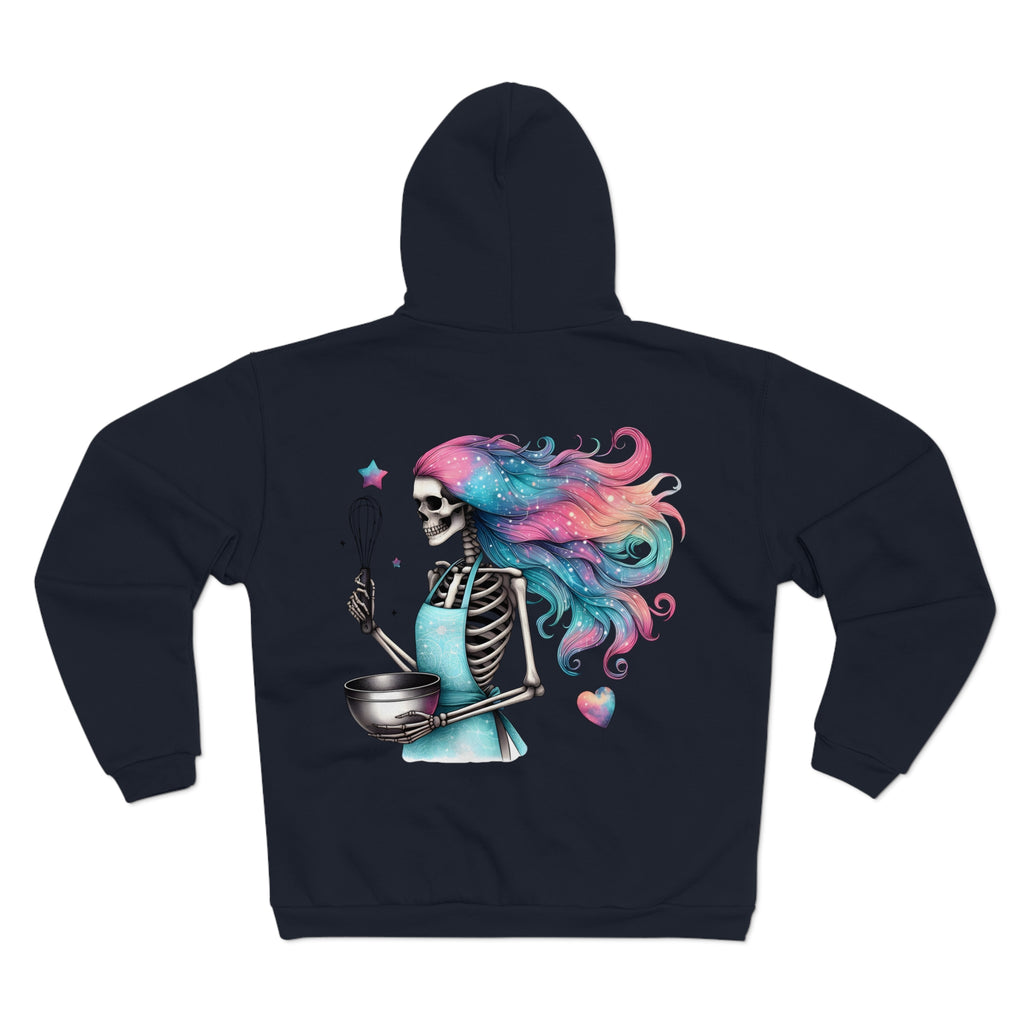 Skeleton Baker Zip Hoodie – Trick-or-Treat Halloween Skeleton with Rainbow Hair